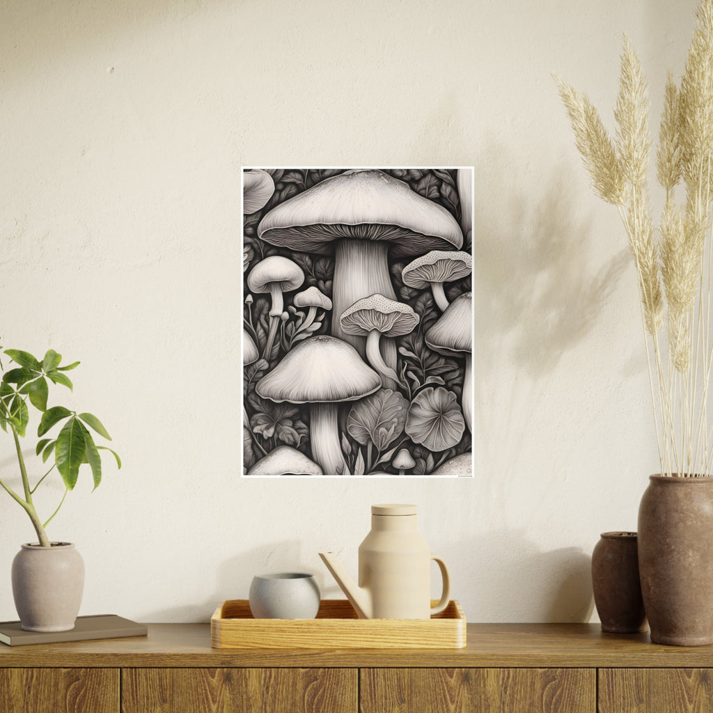 Poster: Mushroom Illustration Poster — Botanical Fungi Art Print
