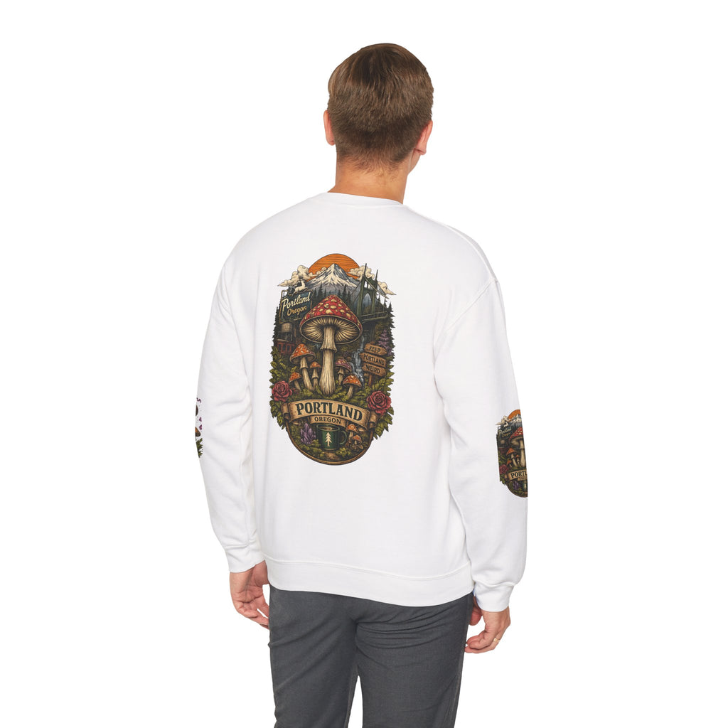 Mushroom Crewneck Sweatshirt — Portland Vintage Psychedelic Fungi Graphic