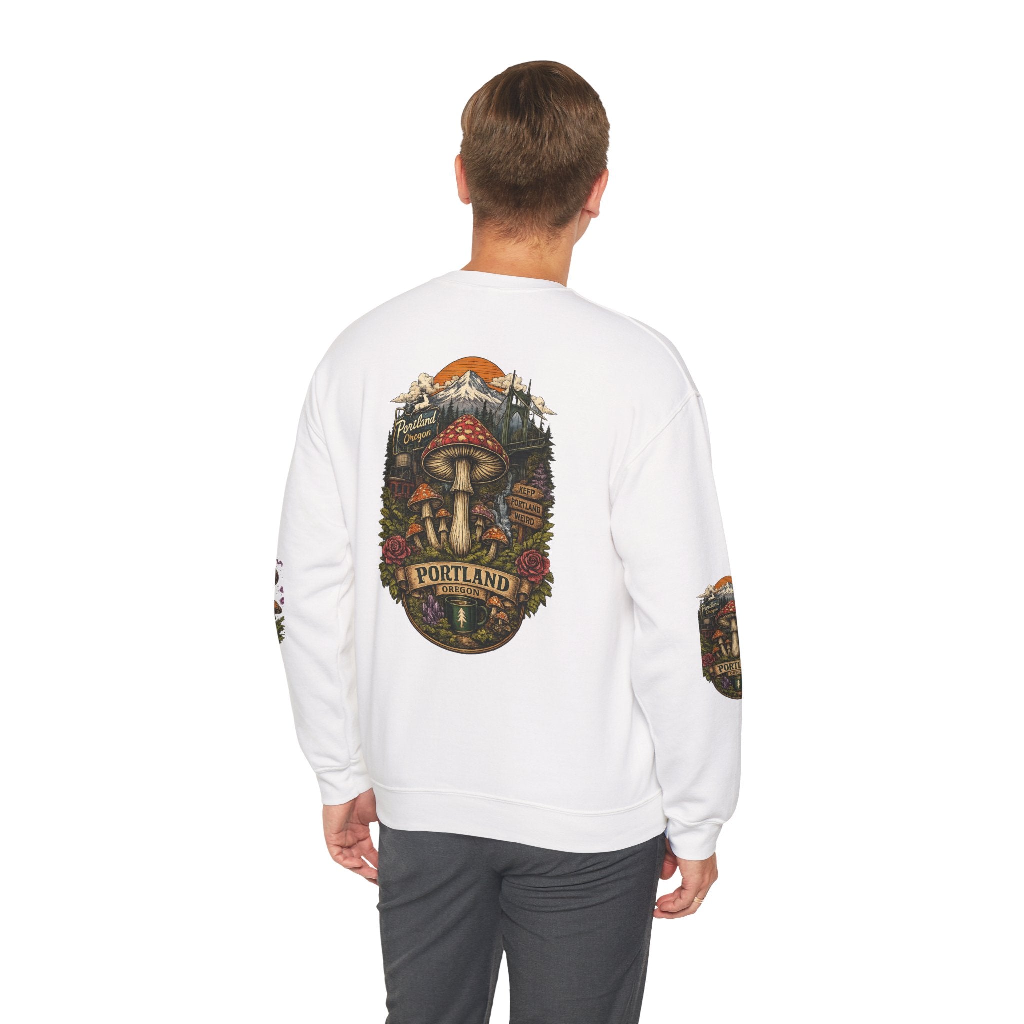 Mushroom Crewneck Sweatshirt — Portland Vintage Psychedelic Fungi Graphic