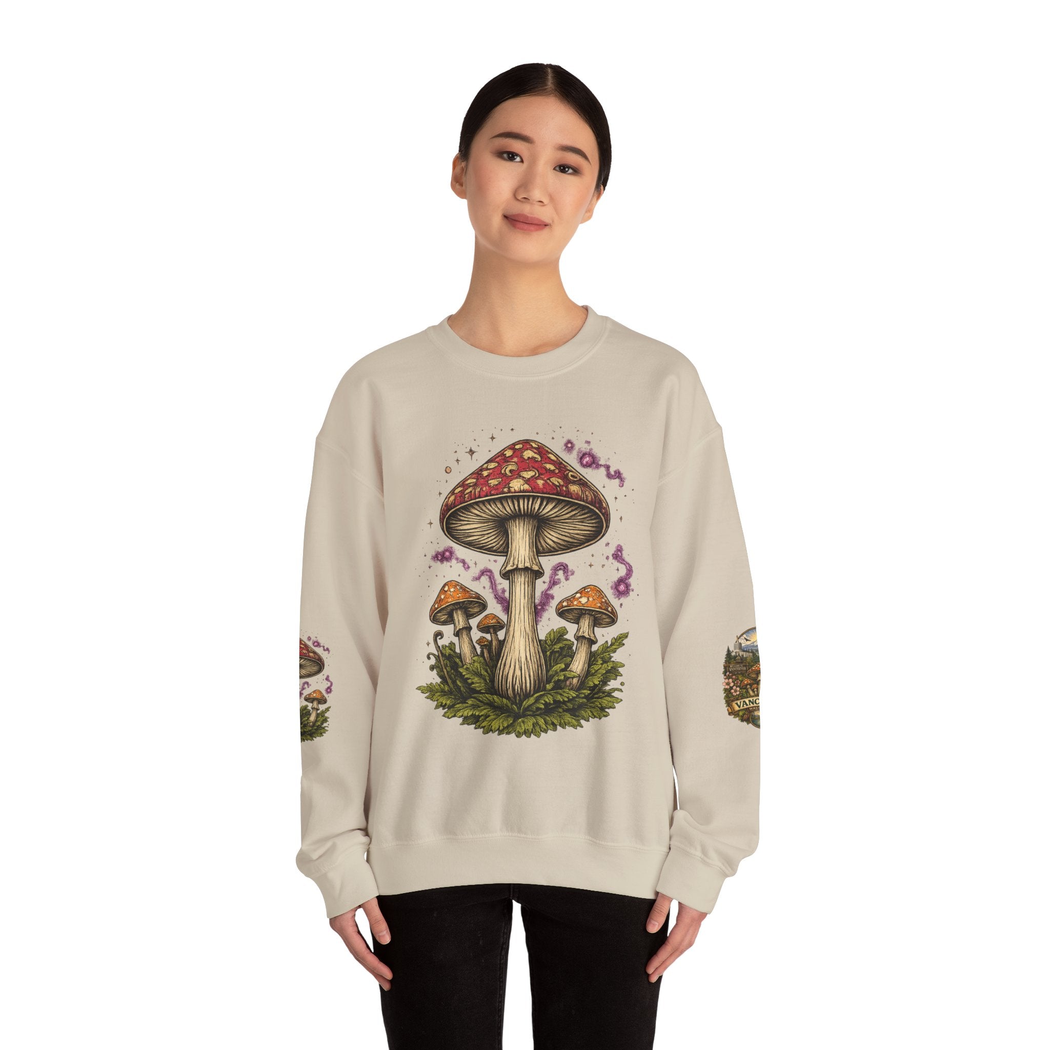Mushroom Vancouver Crewneck Sweatshirt — Scenic Pacific Northwest Fungi Design