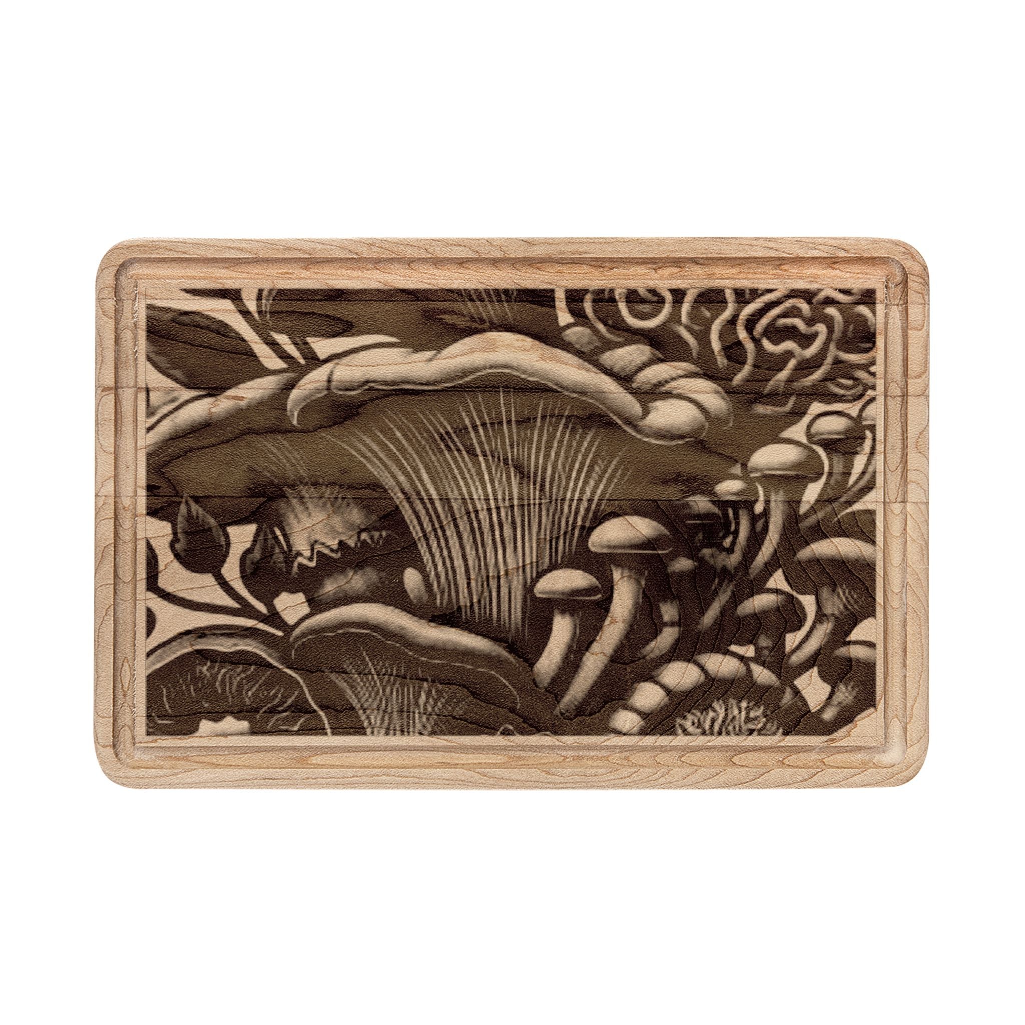Engraved Mushroom Forest Wooden Cutting Board — Decorative Serving & Prep Board