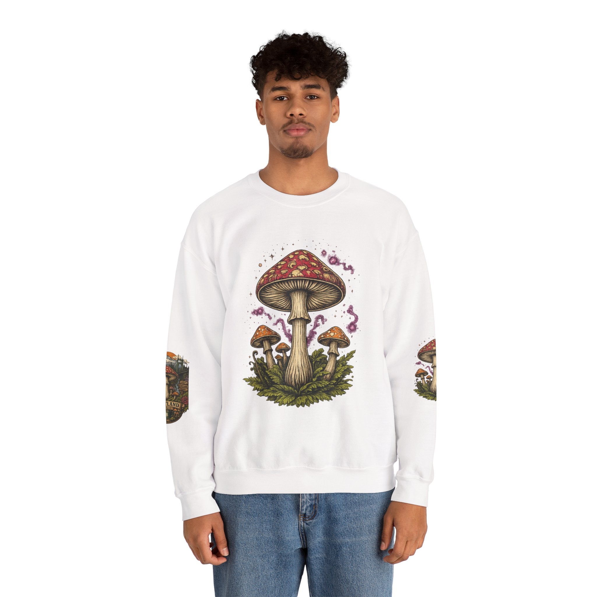 Mushroom Crewneck Sweatshirt — Portland Vintage Psychedelic Fungi Graphic