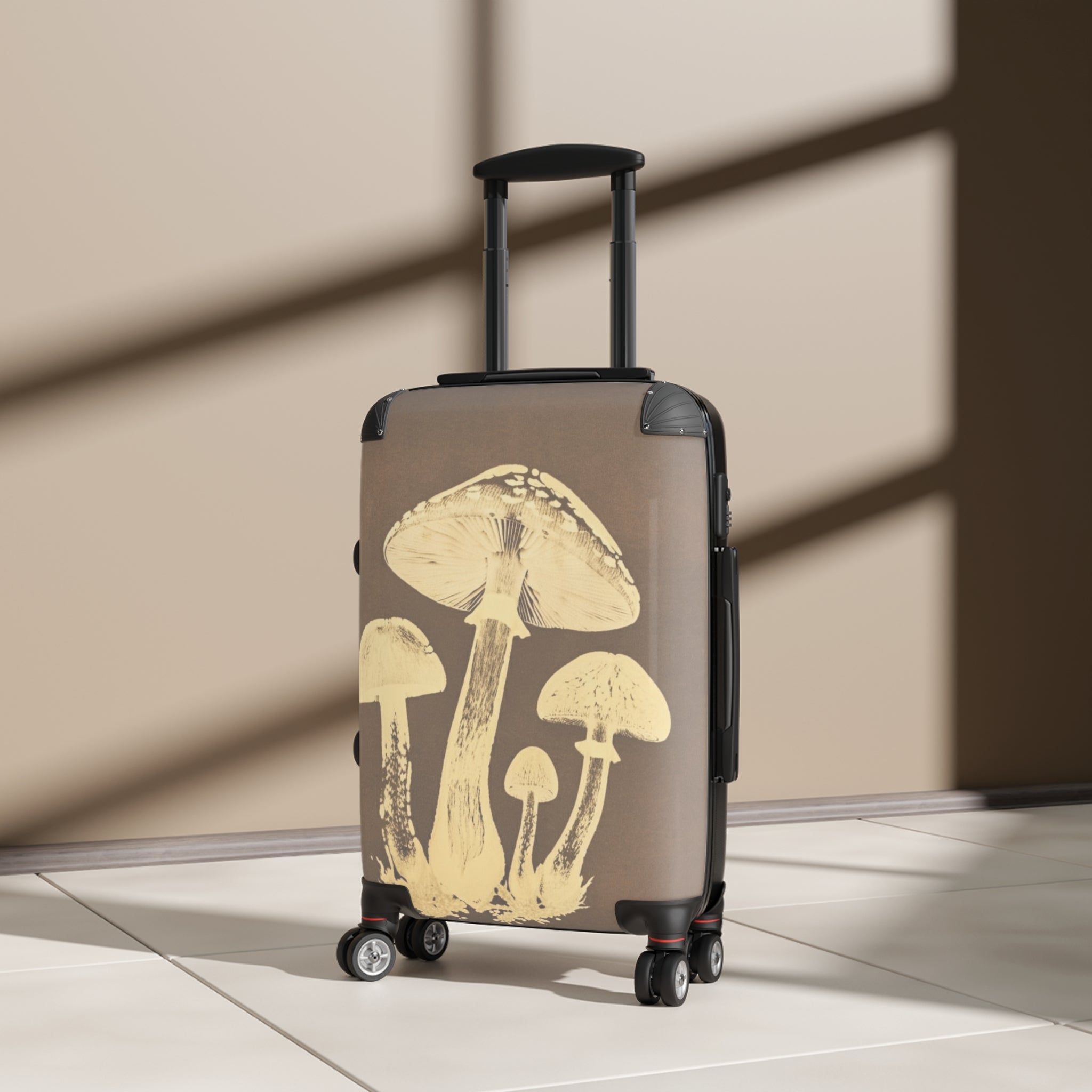 Mushroom Illustration Suitcase — Vintage Botanical Carry-On Luggage