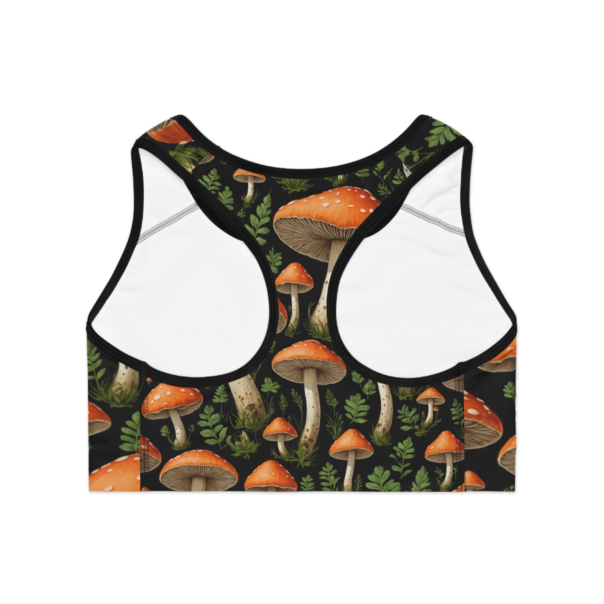 Mushroom Forest Sports Bra — Botanical Orange Toadstool Activewear