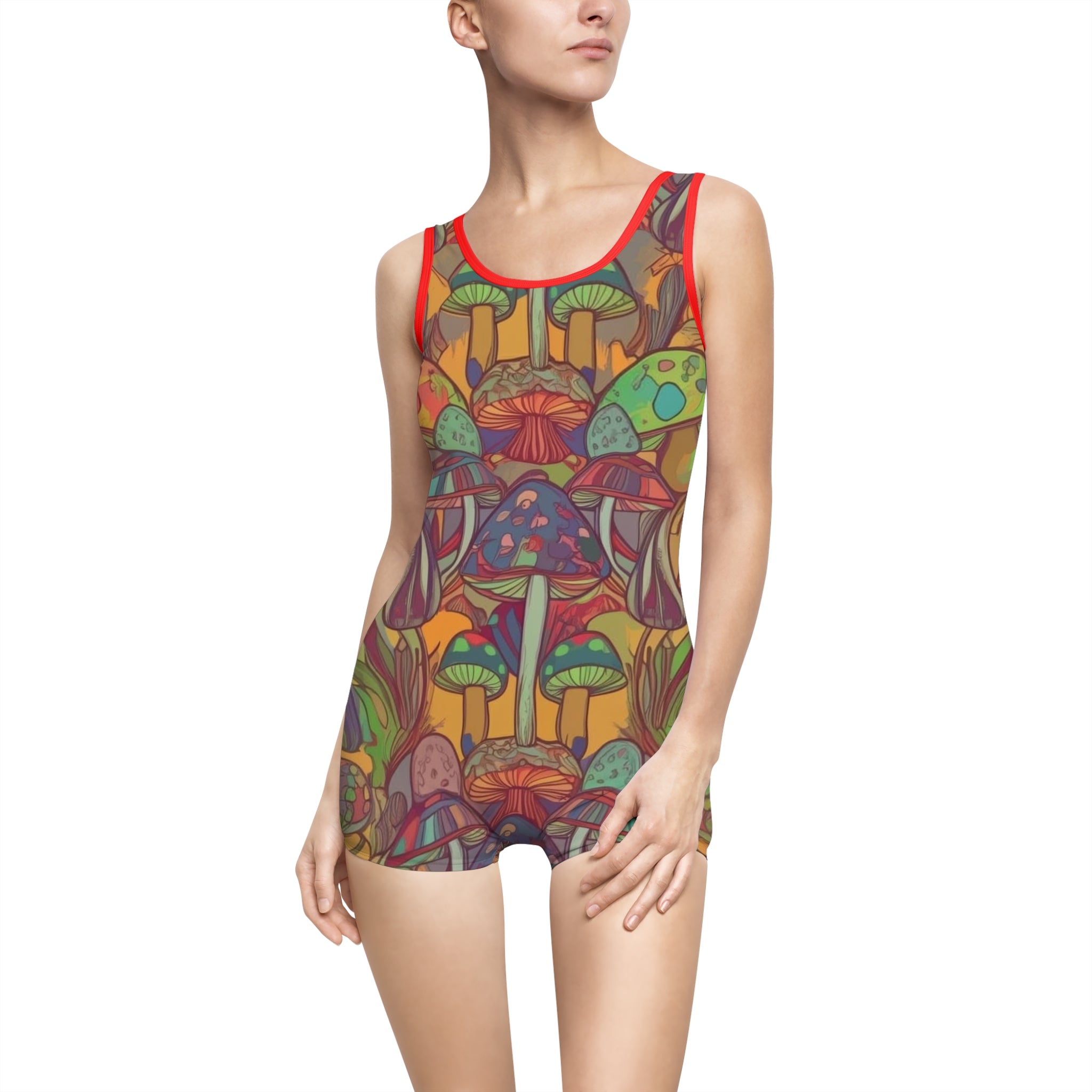 Vintage Mushroom Print Swimsuit — Retro Psychedelic One-Piece