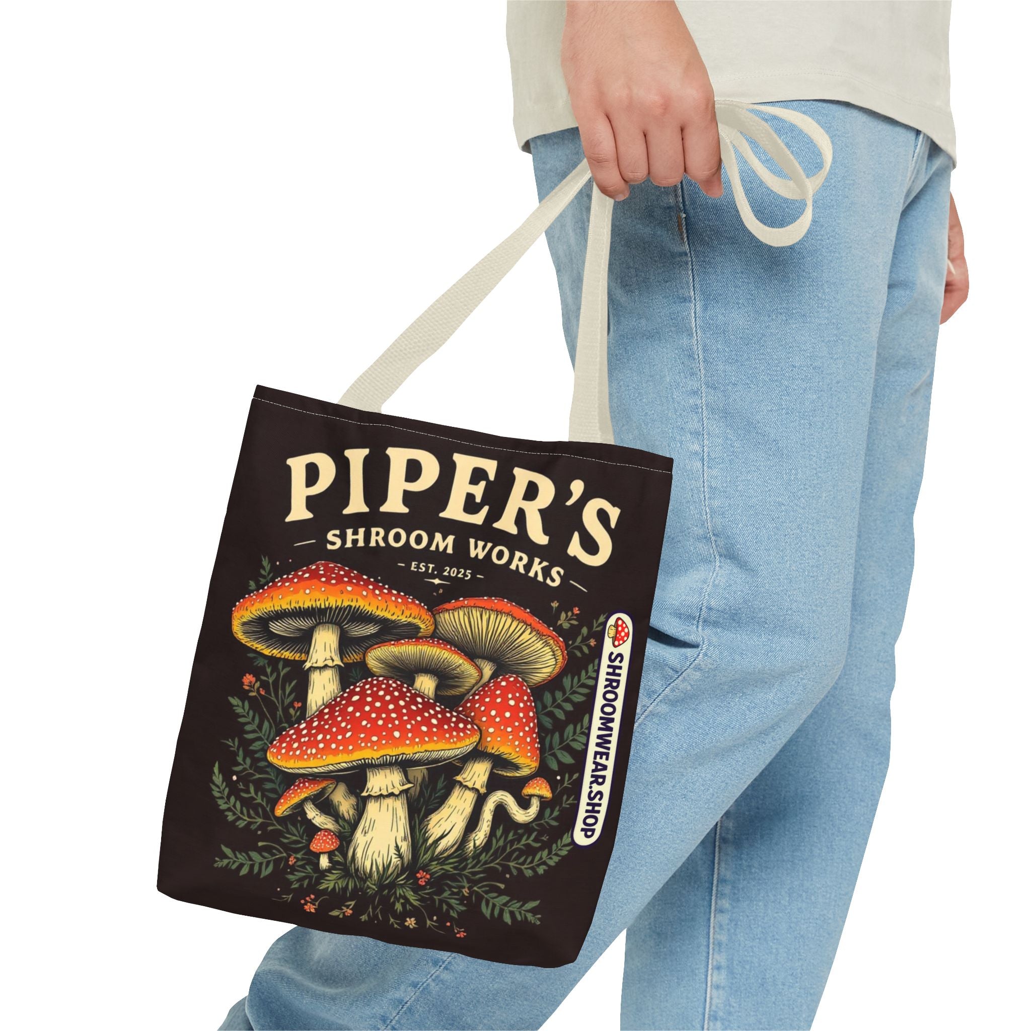 Bag: Mushroom Tote Bag — “Piper’s Shroom Works” Vintage Fungi Market Tote