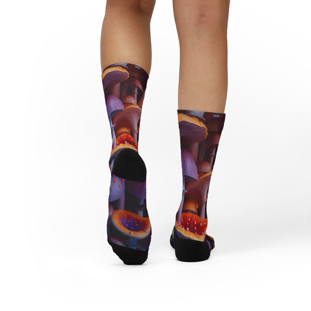 Socks: Mushroom Forest Sublimation Socks — Colorful Psychedelic Fungi Crew Socks