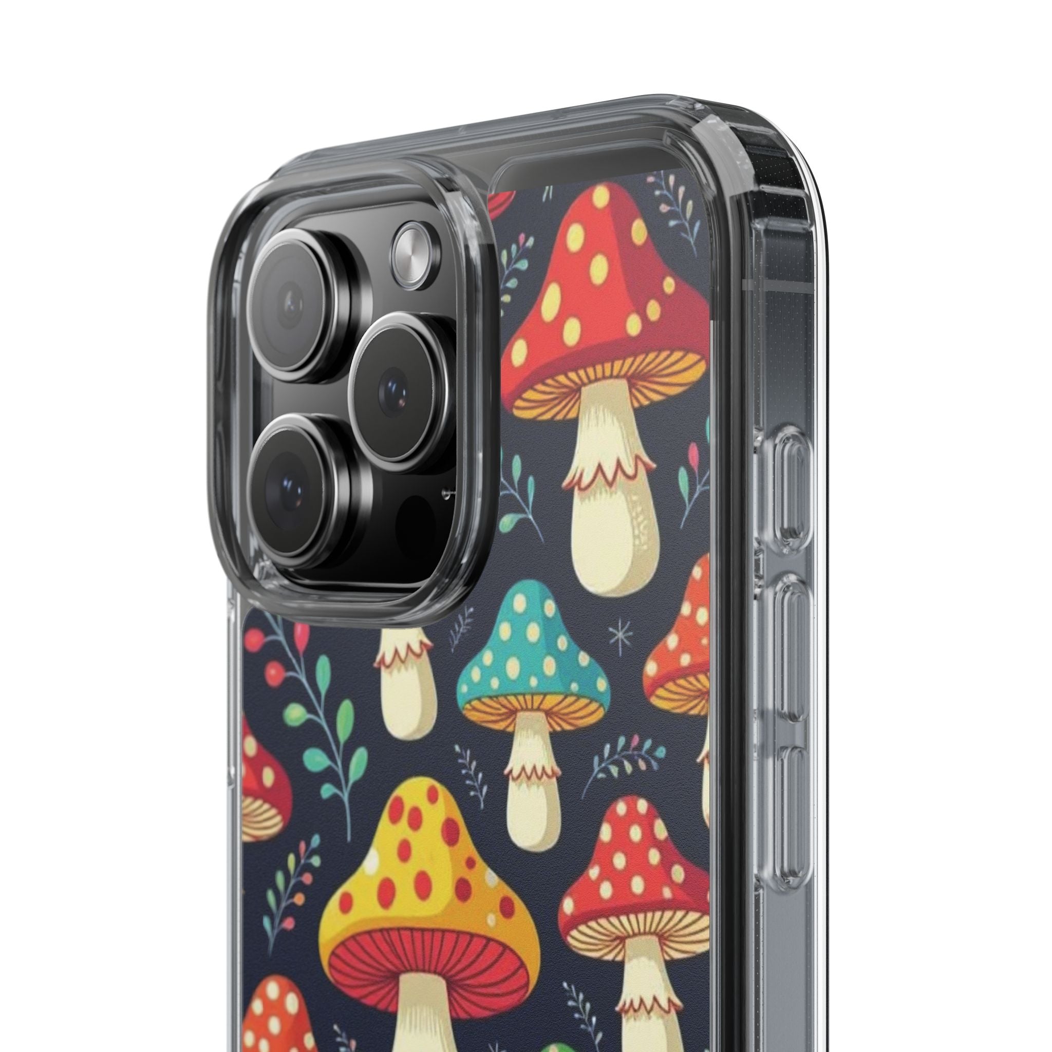 Phone Case: Mushroom Pattern Clear Phone Case — Colorful Toadstool Floral Design
