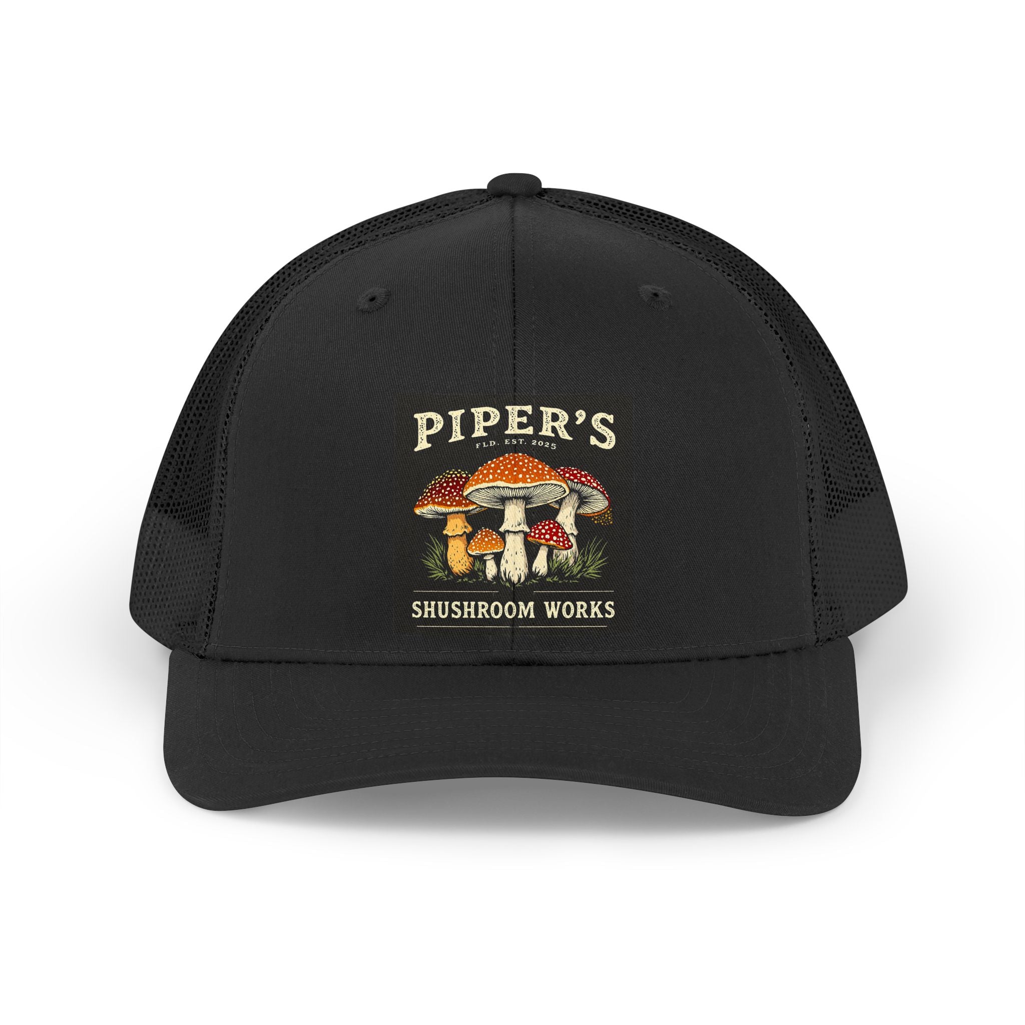 Retro Mushroom Trucker Hat — "Piper's" Vintage Patch Cap
