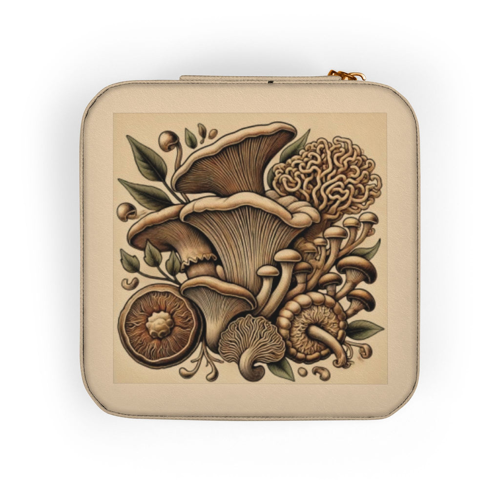 Mushroom Garden Jewelry Travel Case – Compact Velvet-Lined Organizer