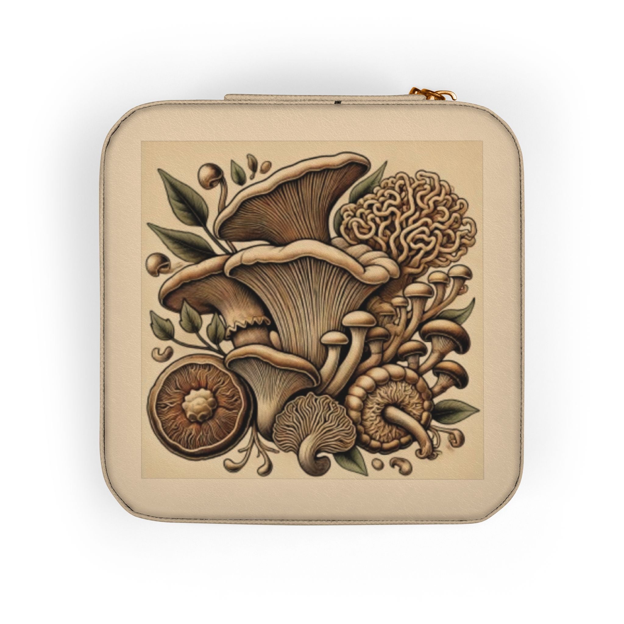 Mushroom Garden Jewelry Travel Case – Compact Velvet-Lined Organizer