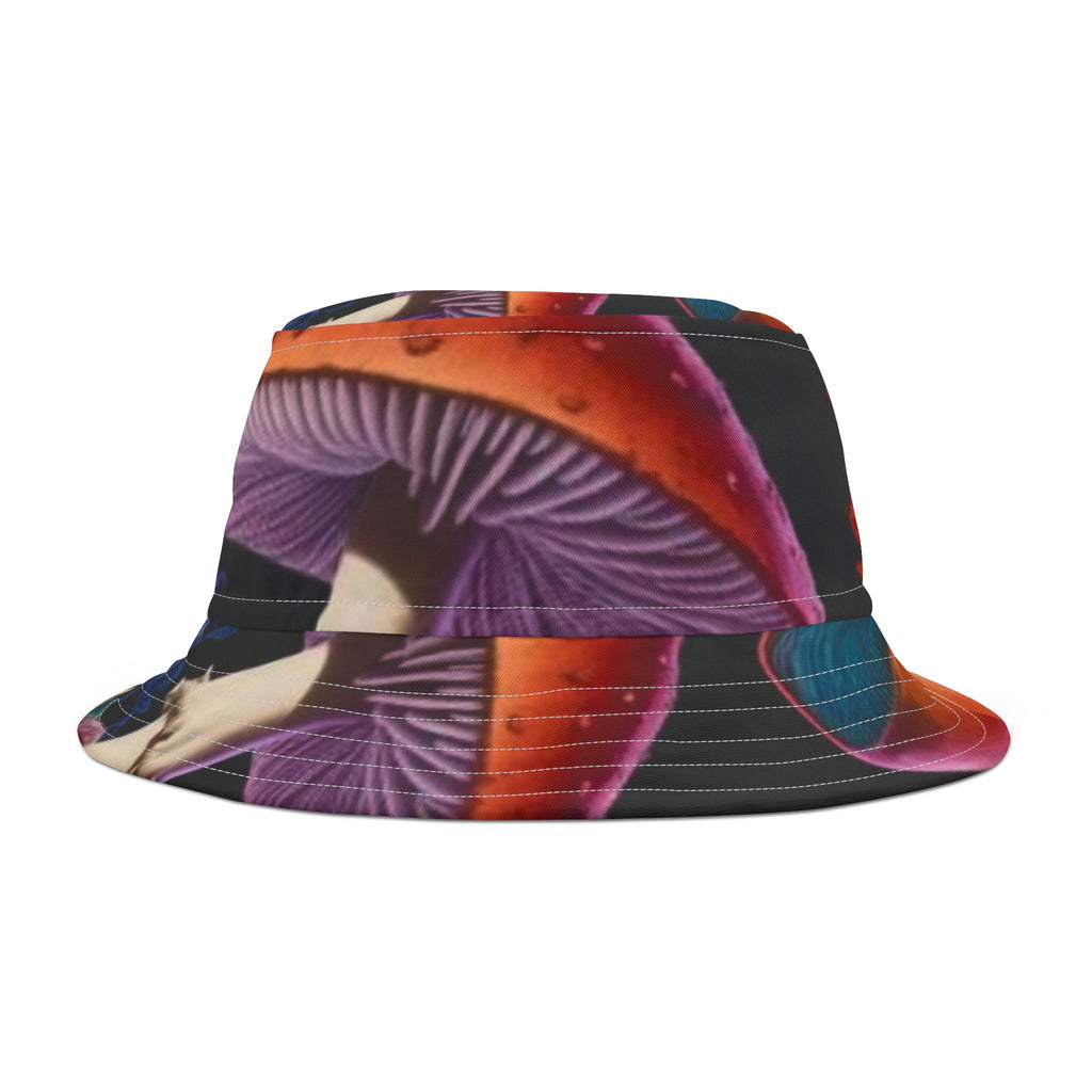 Psychedelic Mushroom Print Bucket Hat — Colorful Fungi AOP Sun Hat