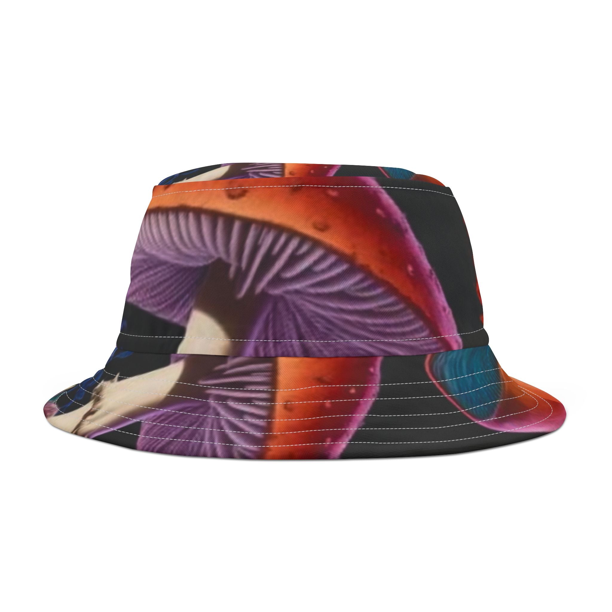 Psychedelic Mushroom Print Bucket Hat — Colorful Fungi AOP Sun Hat