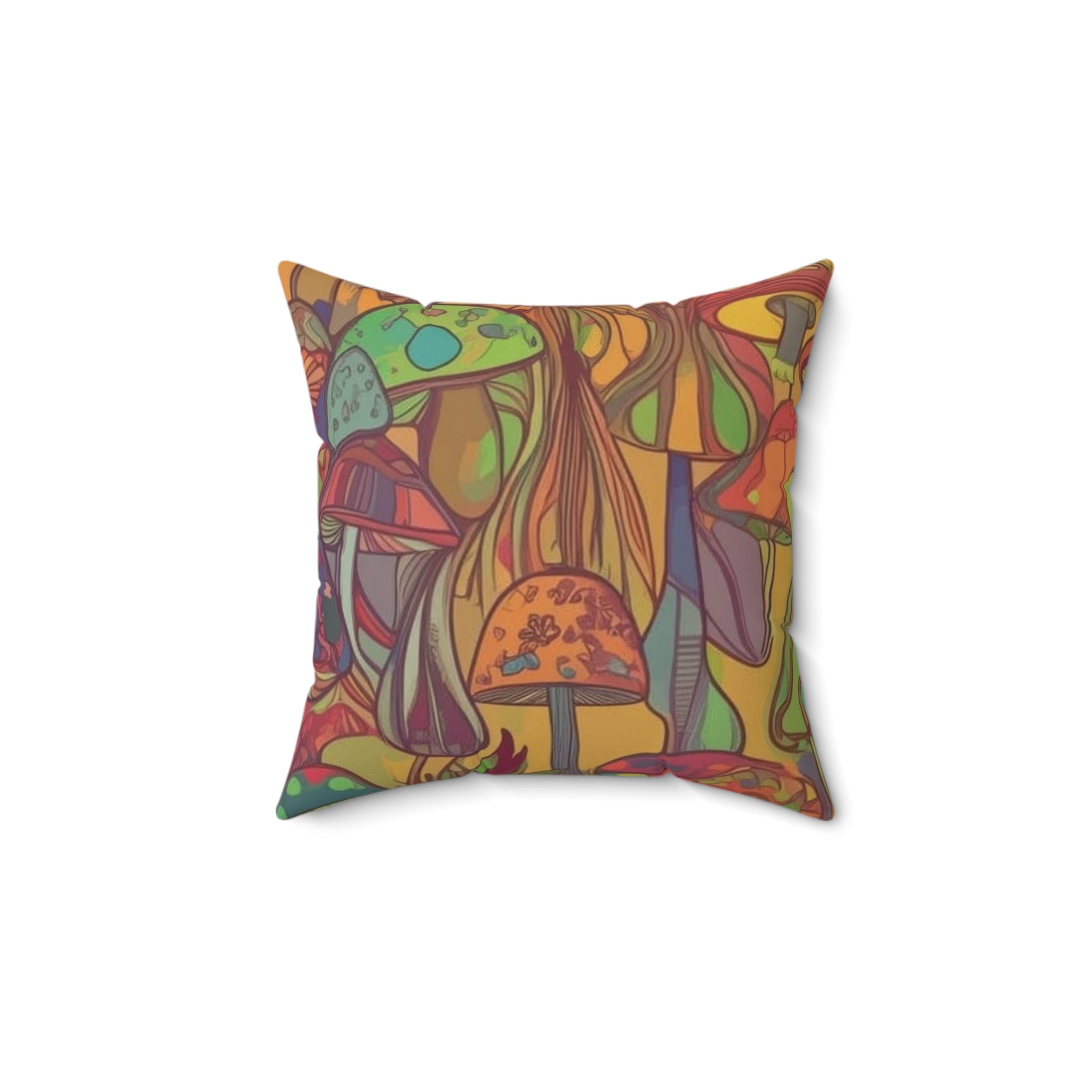Pillow: Vibrant Mushroom Art Pillow - Boho Home Decor, Cozy Throw Cushion, Gift for Nature Lovers, Colorful Cushions for Living Room