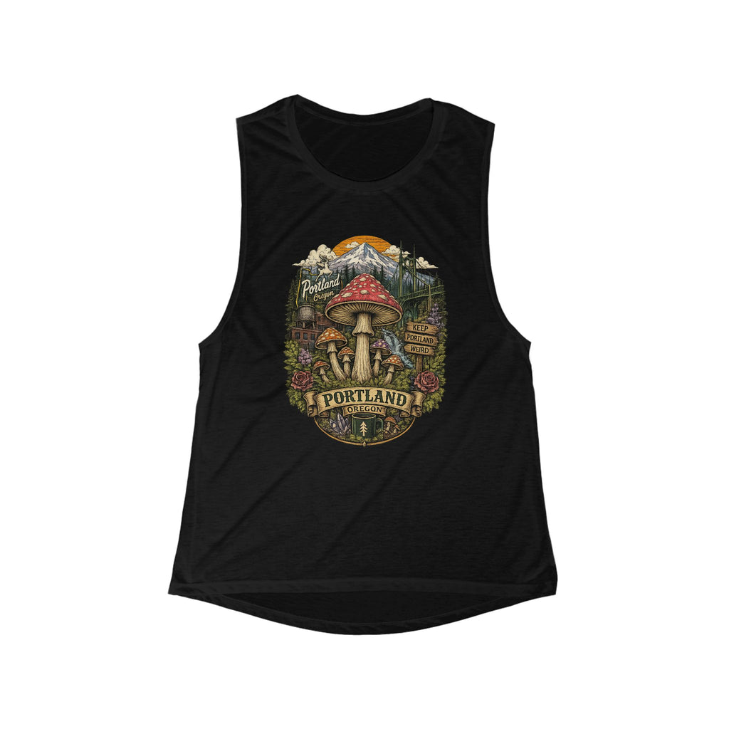 Portland Mushroom Graphic Tank — Women's Flow Scoop Muscle Tank