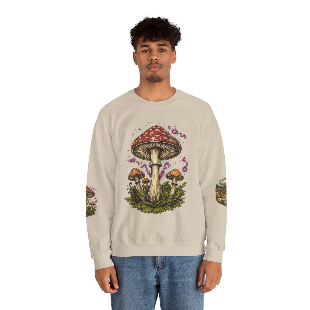Mushroom Vancouver Crewneck Sweatshirt — Scenic Pacific Northwest Fungi Design
