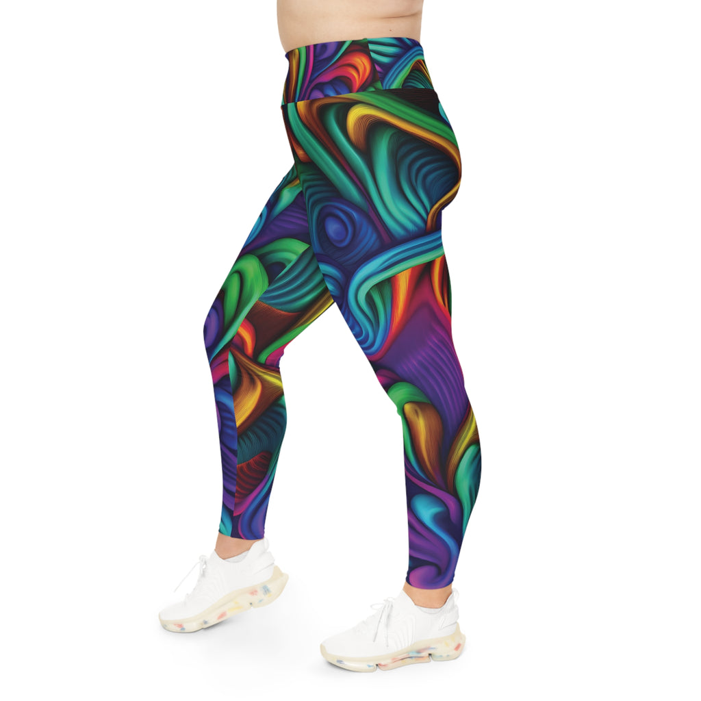 Plus Size Leggings — Psychedelic Rainbow Abstract AOP