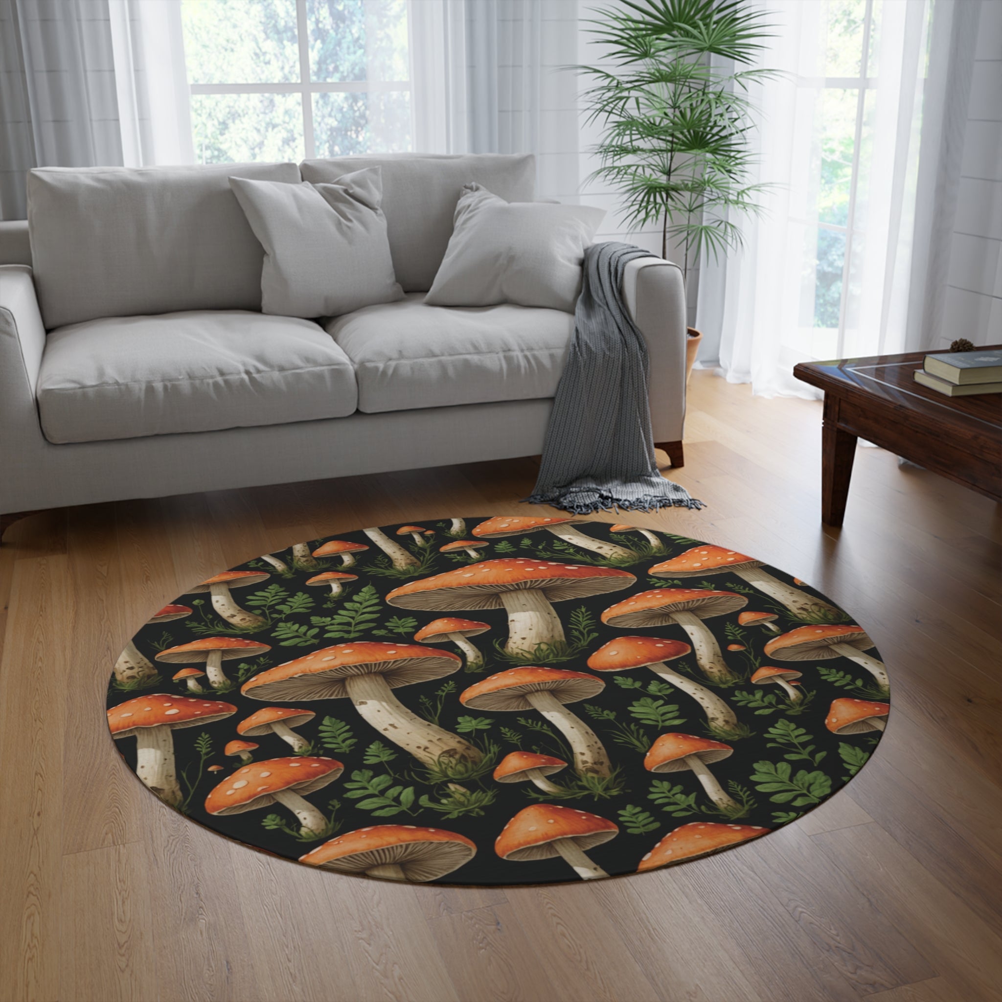 Round Mushroom Rug — Vintage Toadstool Forest Accent Mat