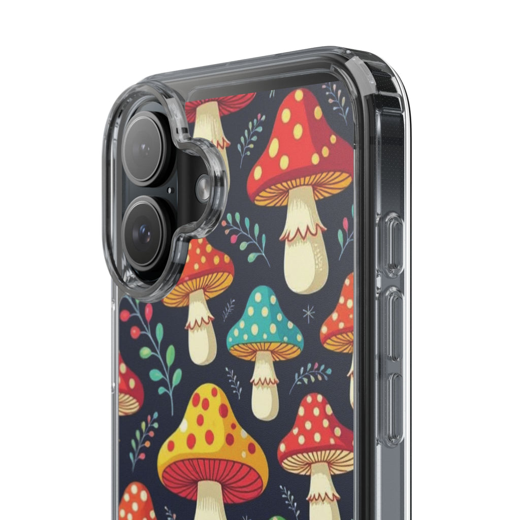 Phone Case: Mushroom Pattern Clear Phone Case — Colorful Toadstool Floral Design