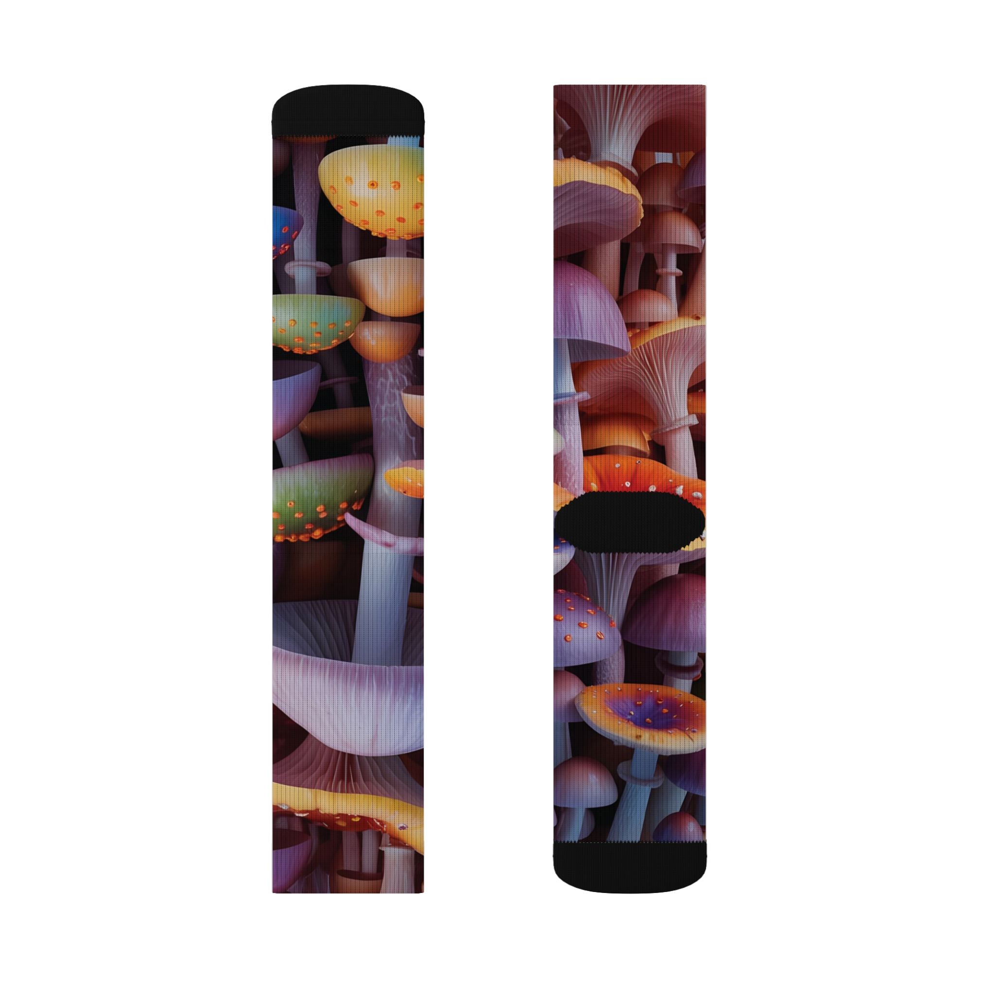 Socks: Mushroom Forest Sublimation Socks — Colorful Psychedelic Fungi Crew Socks
