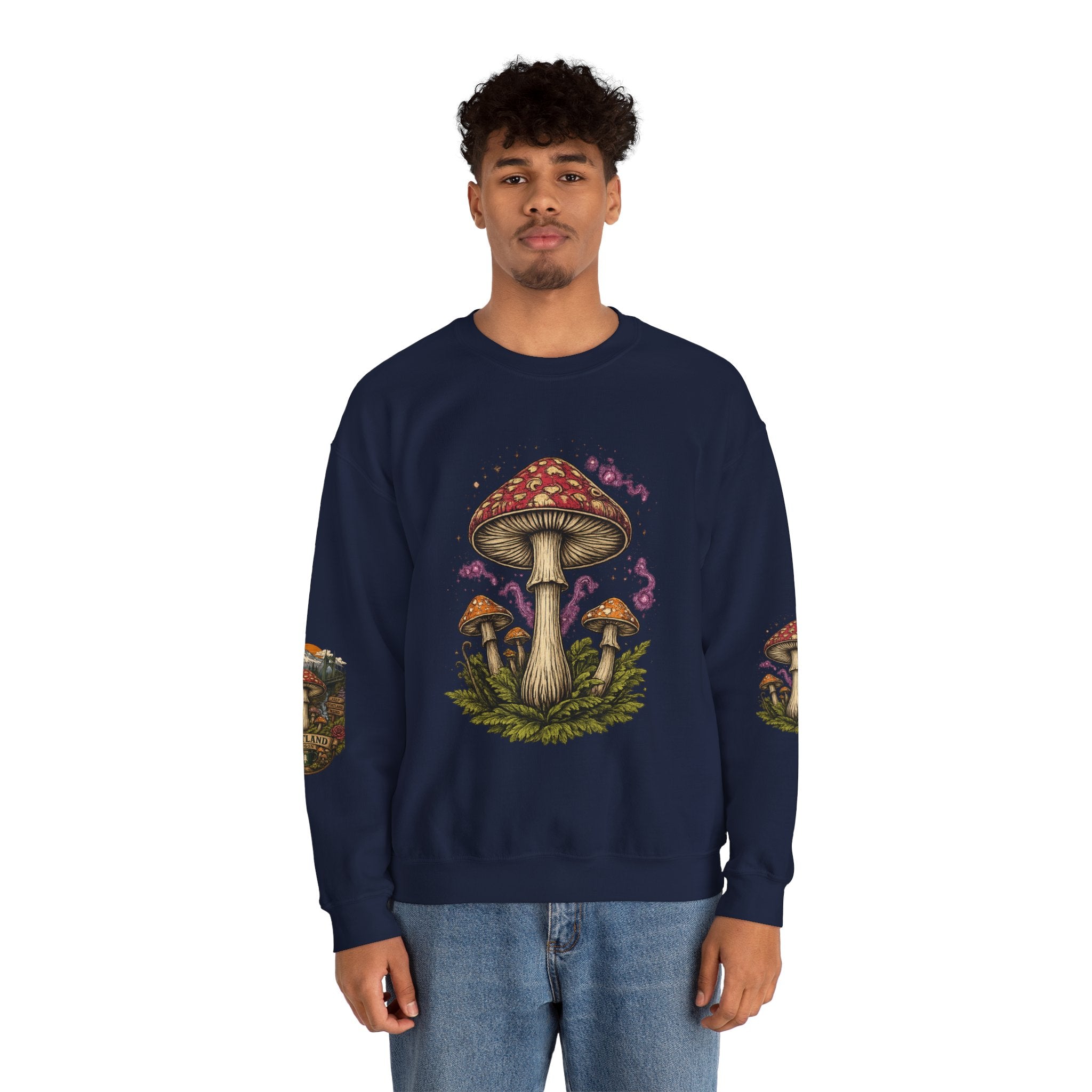 Mushroom Crewneck Sweatshirt — Portland Vintage Psychedelic Fungi Graphic
