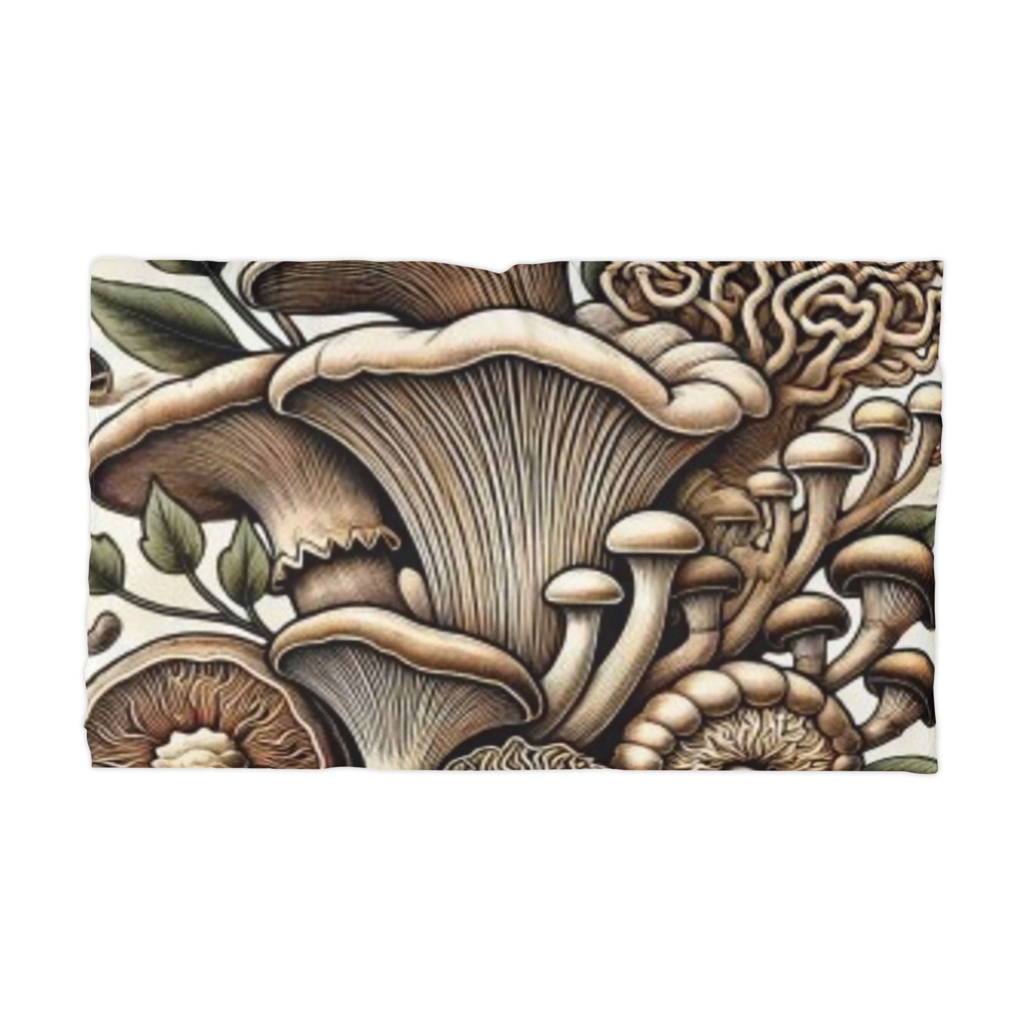 Mushroom Garden Microfiber Pillowcase — Botanical Fungi Decorative Pillow Cover