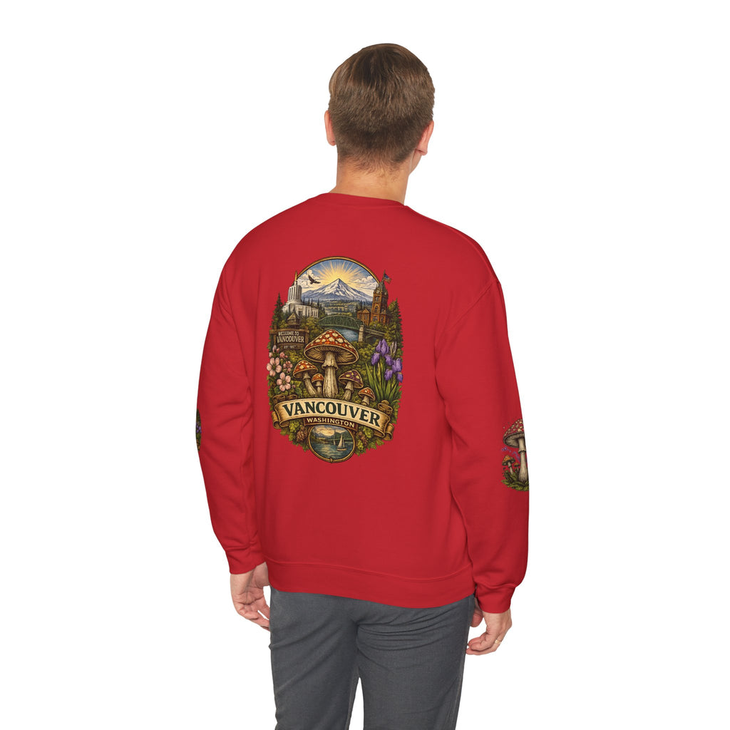 Mushroom Vancouver Crewneck Sweatshirt — Scenic Pacific Northwest Fungi Design