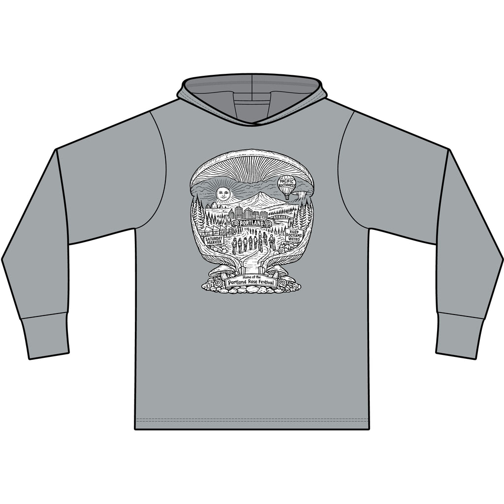 Hoodie: Mushroom Globe Hoodie — Nature Illustration Hooded Long Sleeve Tee