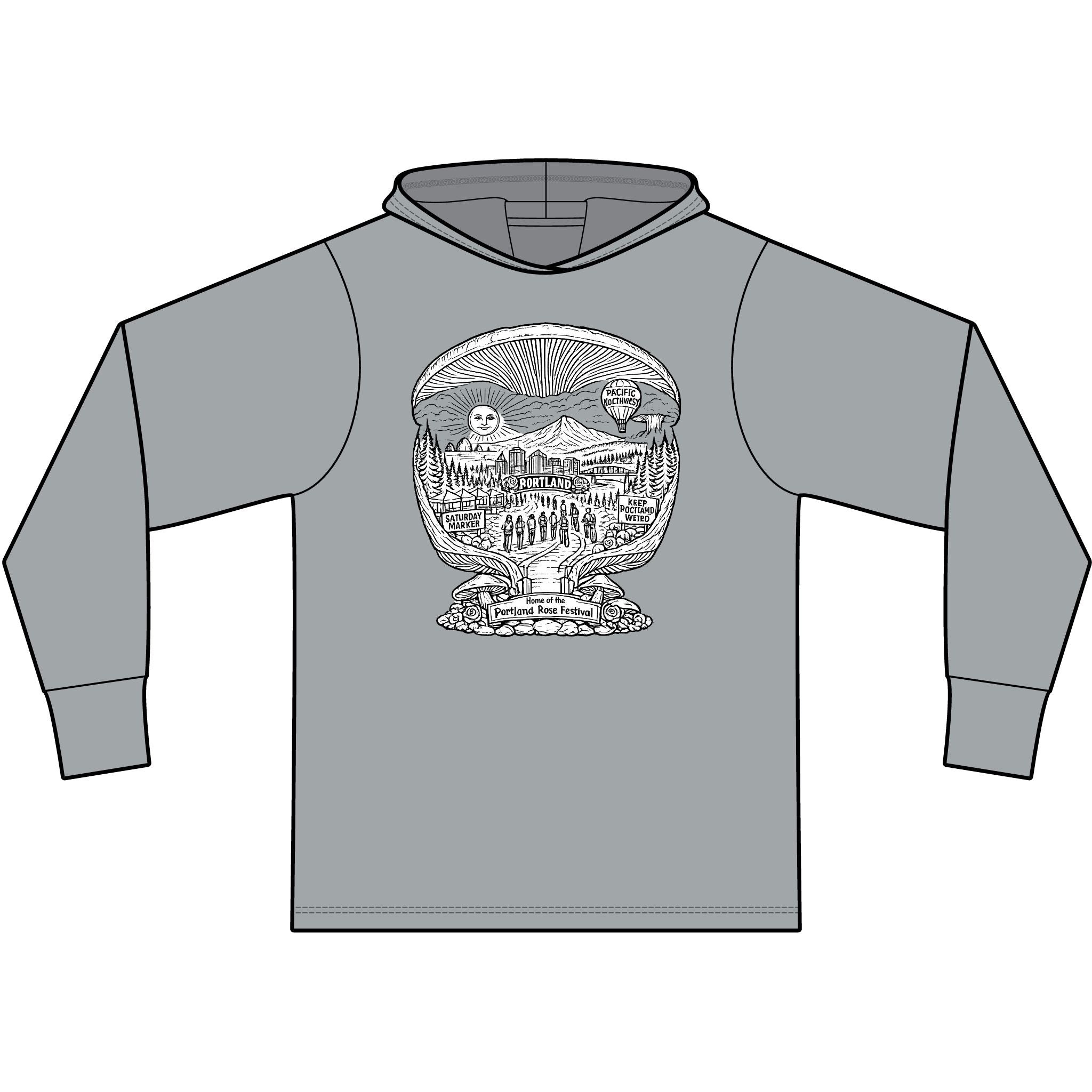 Hoodie: Mushroom Globe Hoodie — Nature Illustration Hooded Long Sleeve Tee