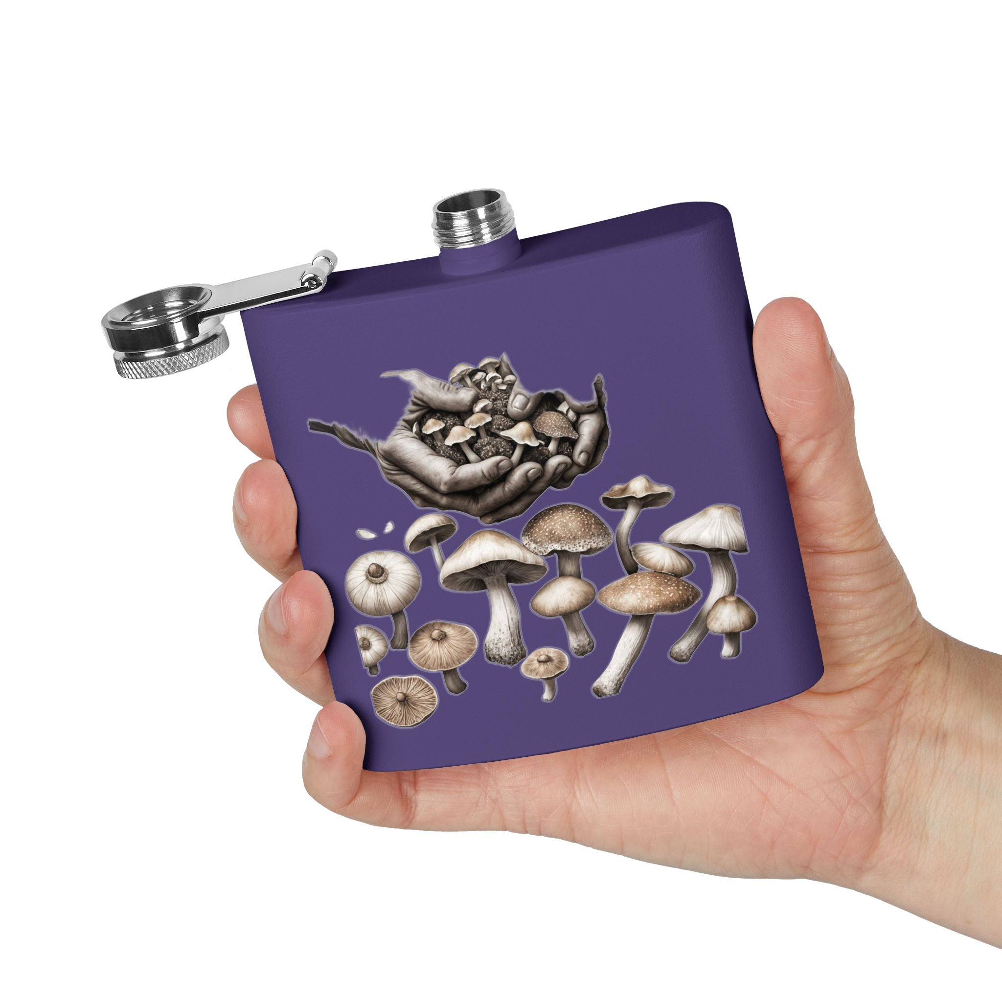 🍄 Hands of the Harvest Flask – Hold the Magic of Nature 🤲 Stainless Steel Flask, 6oz