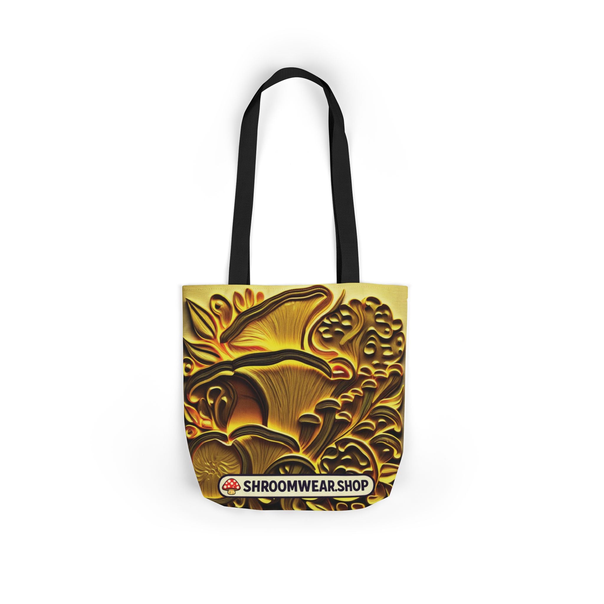 Tote Bag : Golden Mushroom Canvas Tote Bag — Psychedelic Fungi Art Tote
