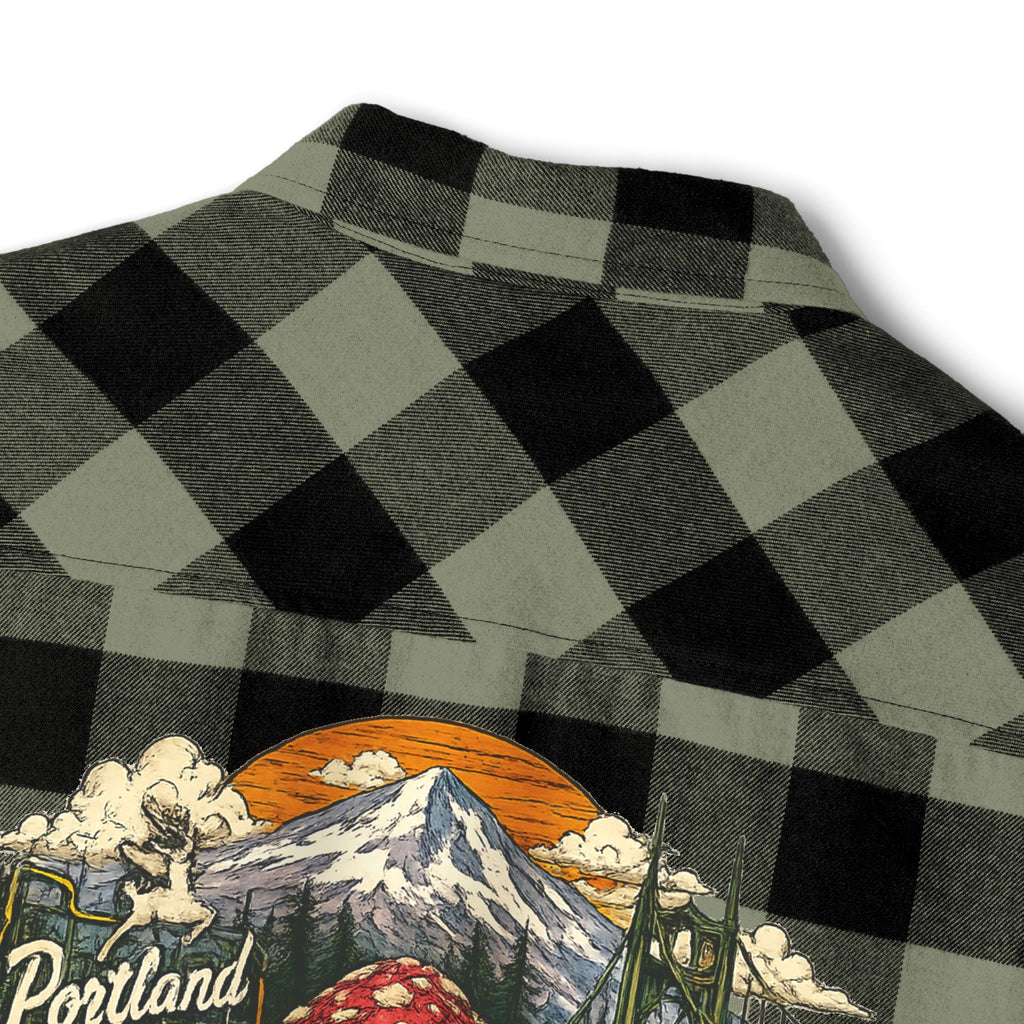 Portland Mushroom Flannel Shirt — Vintage Forest Plaid Button-Up