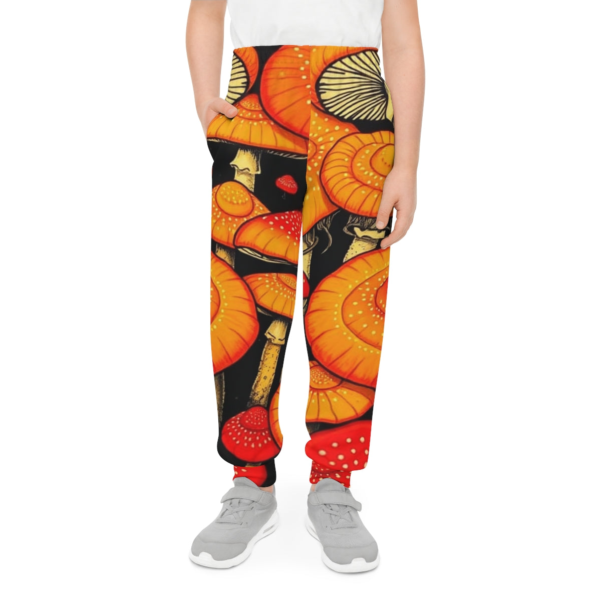 Youth Mushroom Joggers — Orange Psychedelic Fungi All-Over Print