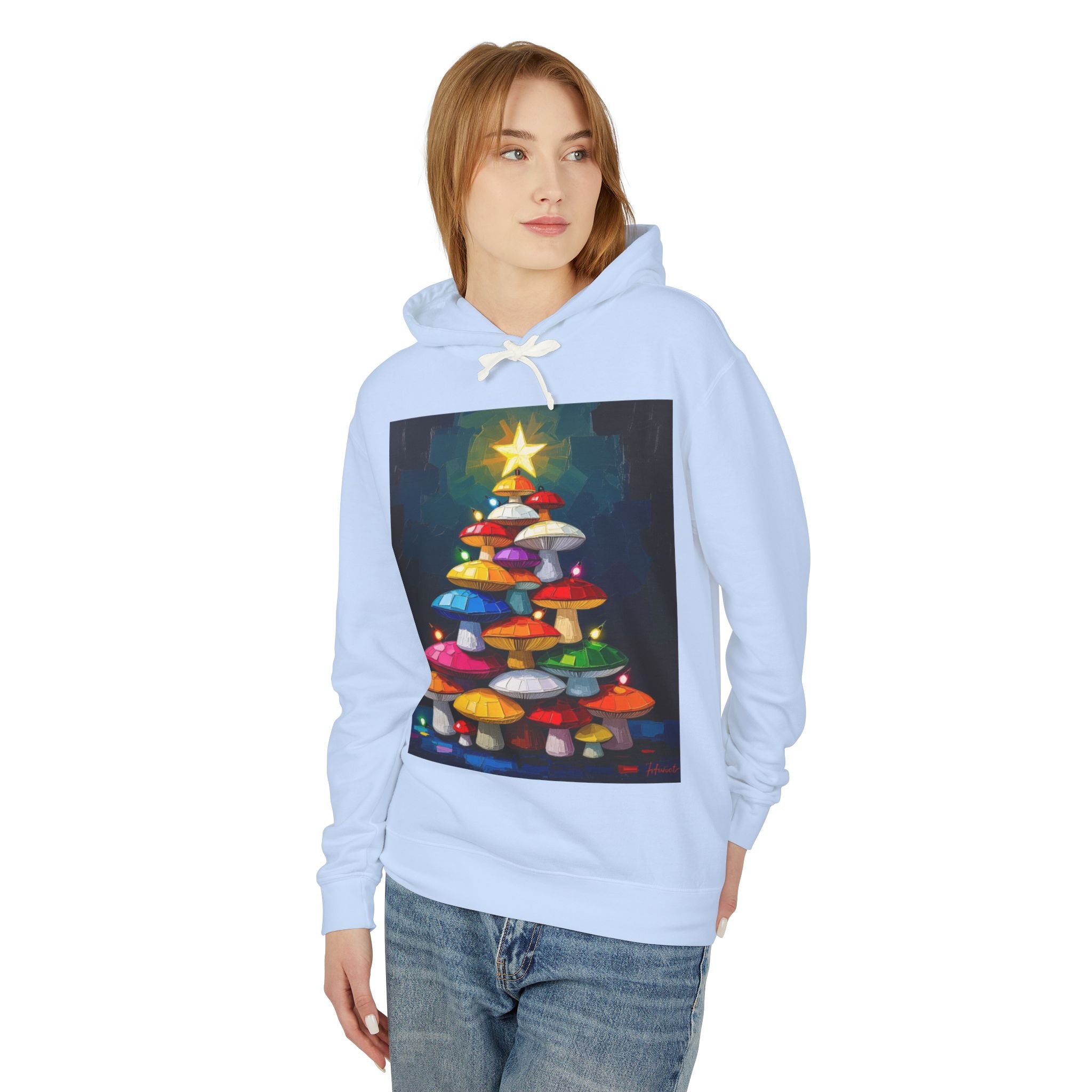 Mushroom Christmas Tree Hoodie — "Happy Shroom Forager" Holiday Pullover