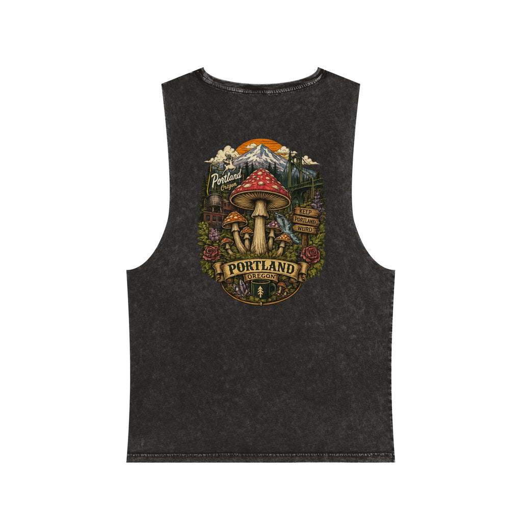 City: Stonewash Tank Top: Mushroom Festival Tank — Farmers Markets Map Stonewash Tank