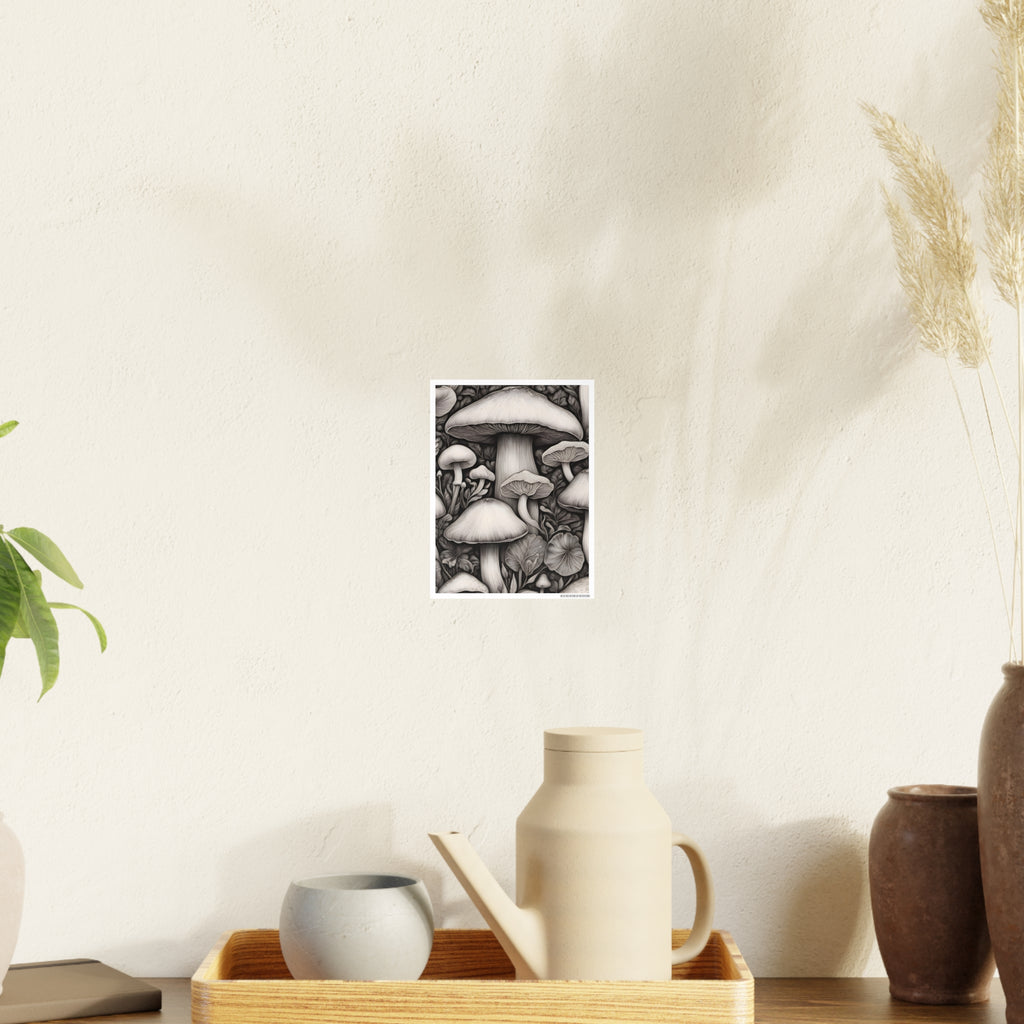 Poster: Mushroom Illustration Poster — Botanical Fungi Art Print