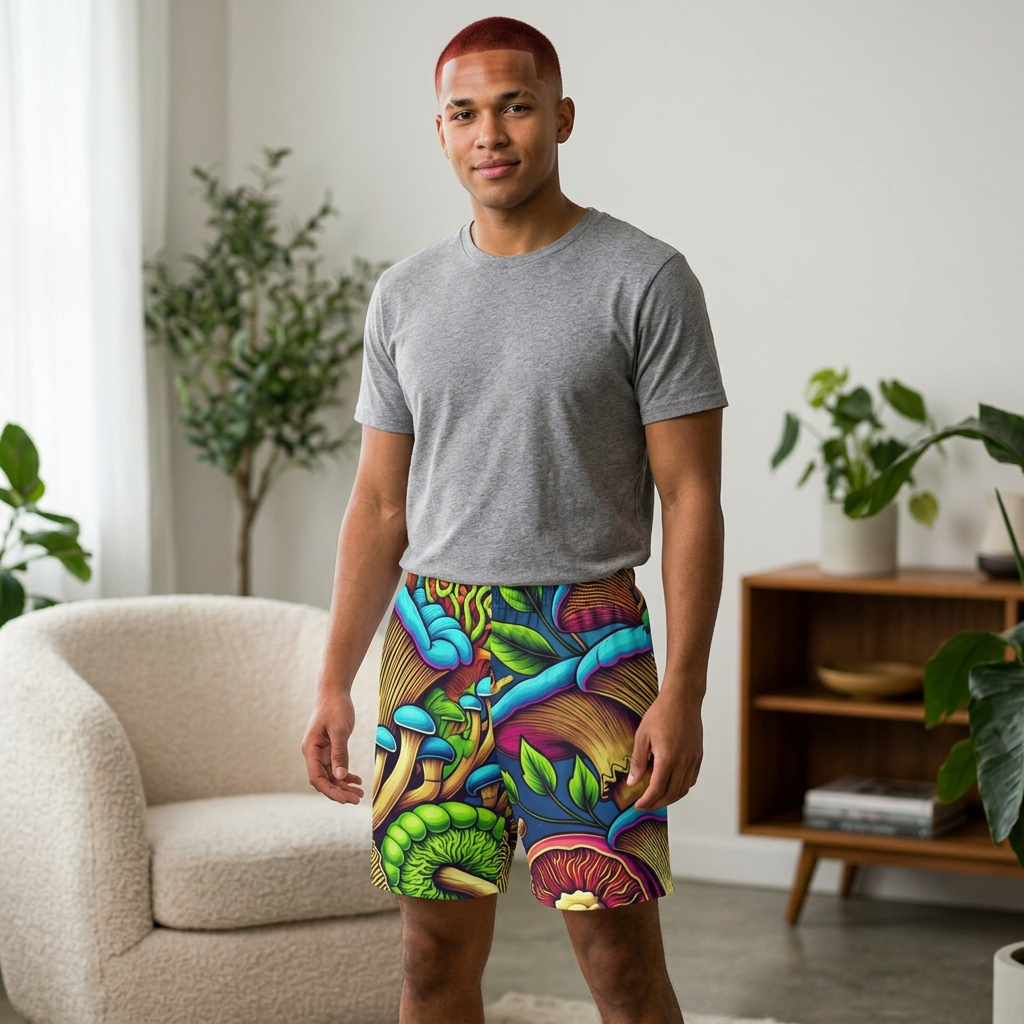 Psychedelic Mushroom Basketball Shorts — Vibrant All-Over-Print Athletic Shorts