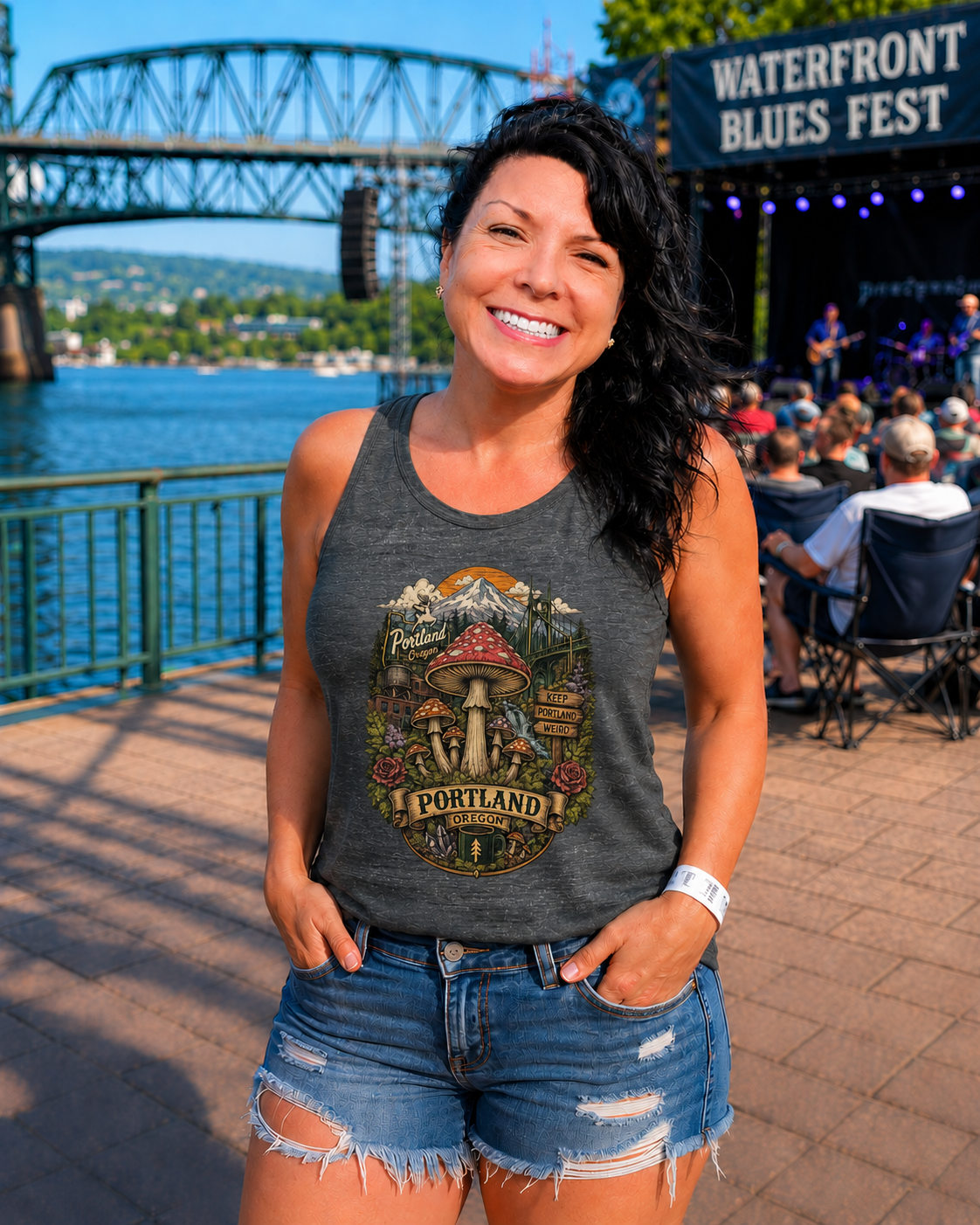Portland Mushroom Graphic Tank — Women's Flow Scoop Muscle Tank