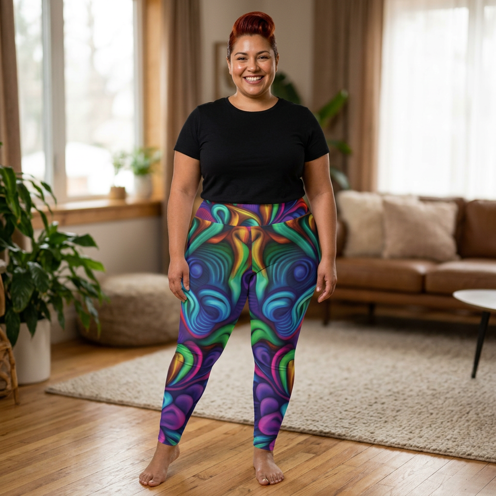 Plus Size Leggings — Psychedelic Rainbow Abstract AOP
