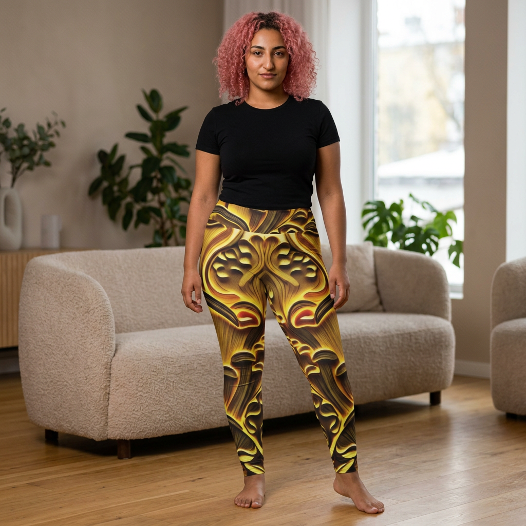 Plus Size Leggings — Golden Baroque All-Over Print