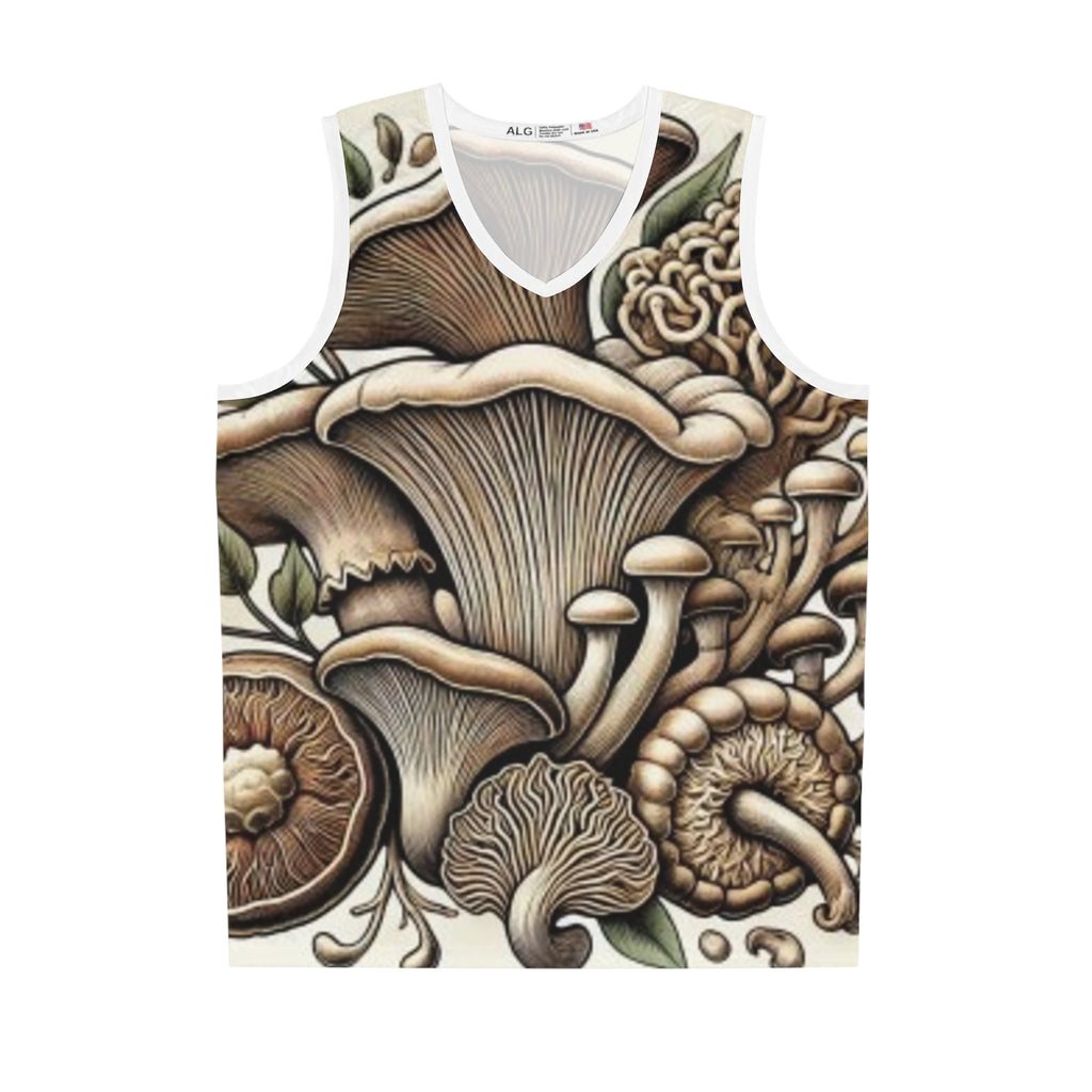 Mushroom Print Basketball Jersey — Botanical All-Over-Print Sports Tank