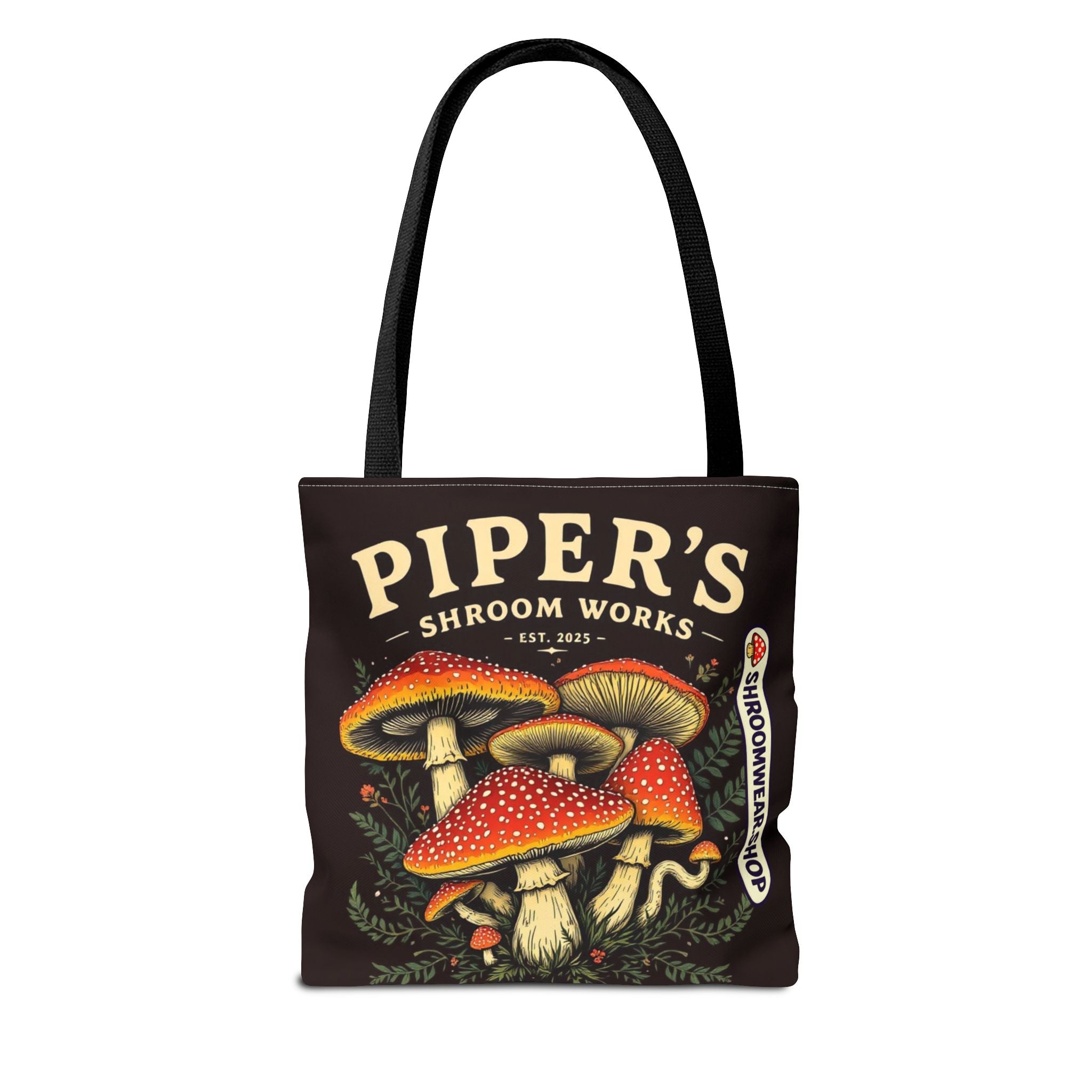 Bag: Mushroom Tote Bag — “Piper’s Shroom Works” Vintage Fungi Market Tote