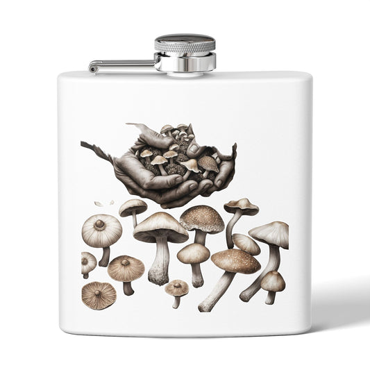 🍄 Hands of the Harvest Flask – Hold the Magic of Nature 🤲 Stainless Steel Flask, 6oz