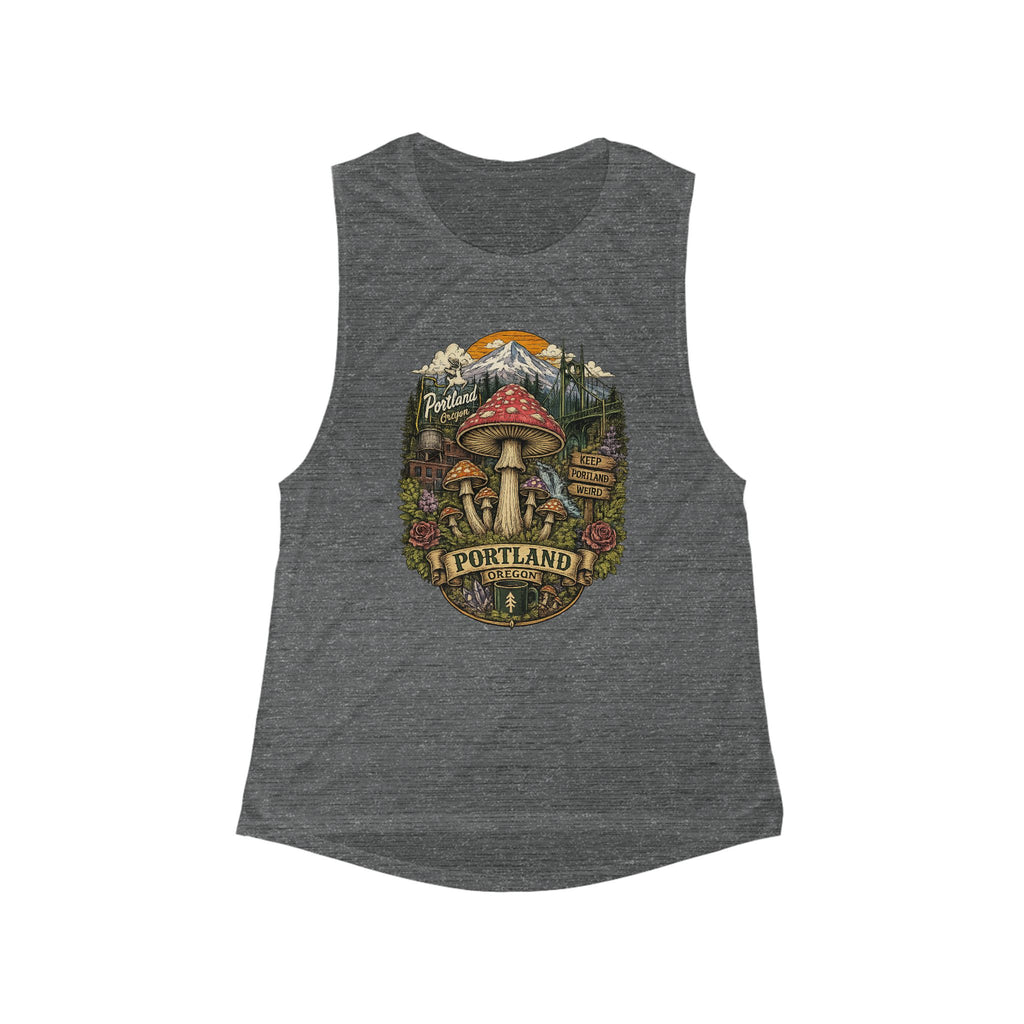 Portland Mushroom Graphic Tank — Women's Flow Scoop Muscle Tank