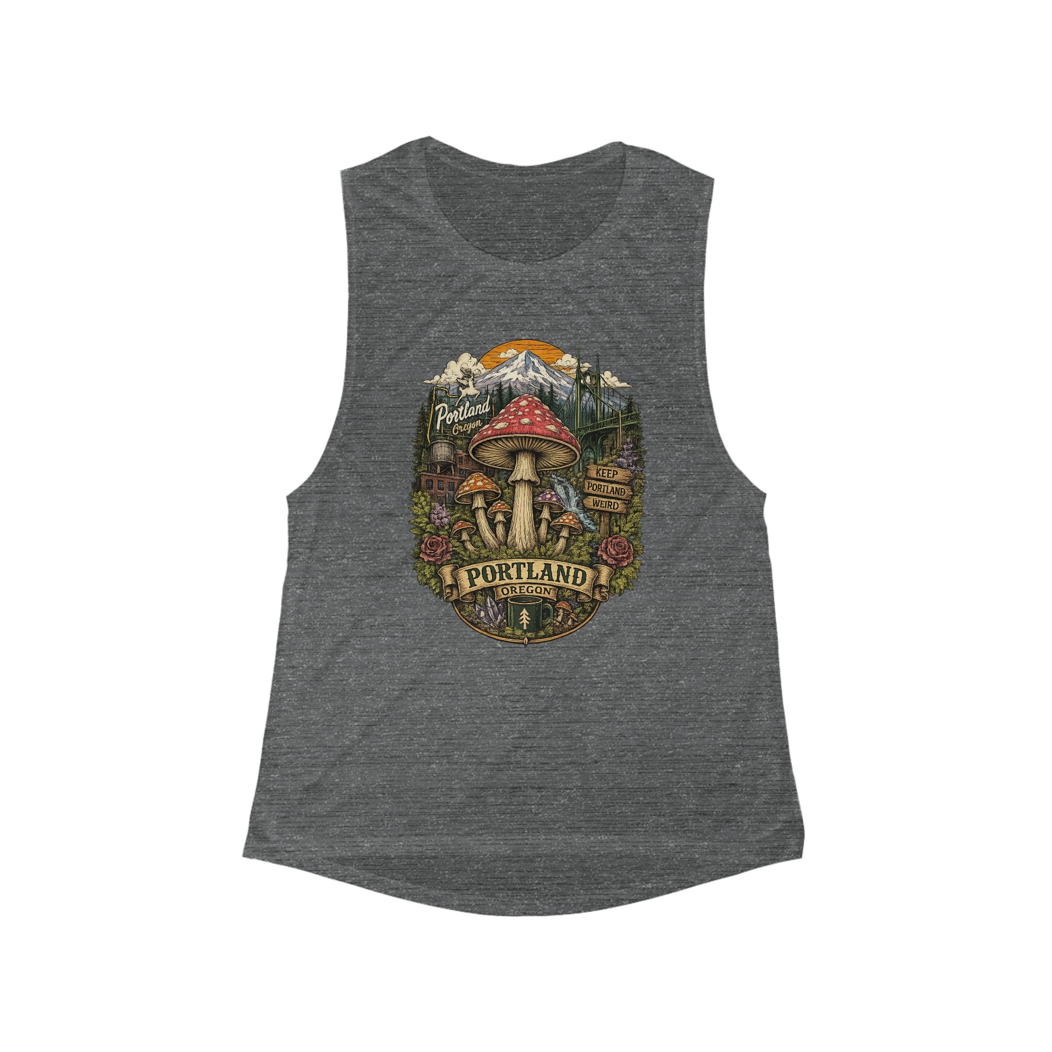 Portland Mushroom Graphic Tank — Women's Flow Scoop Muscle Tank