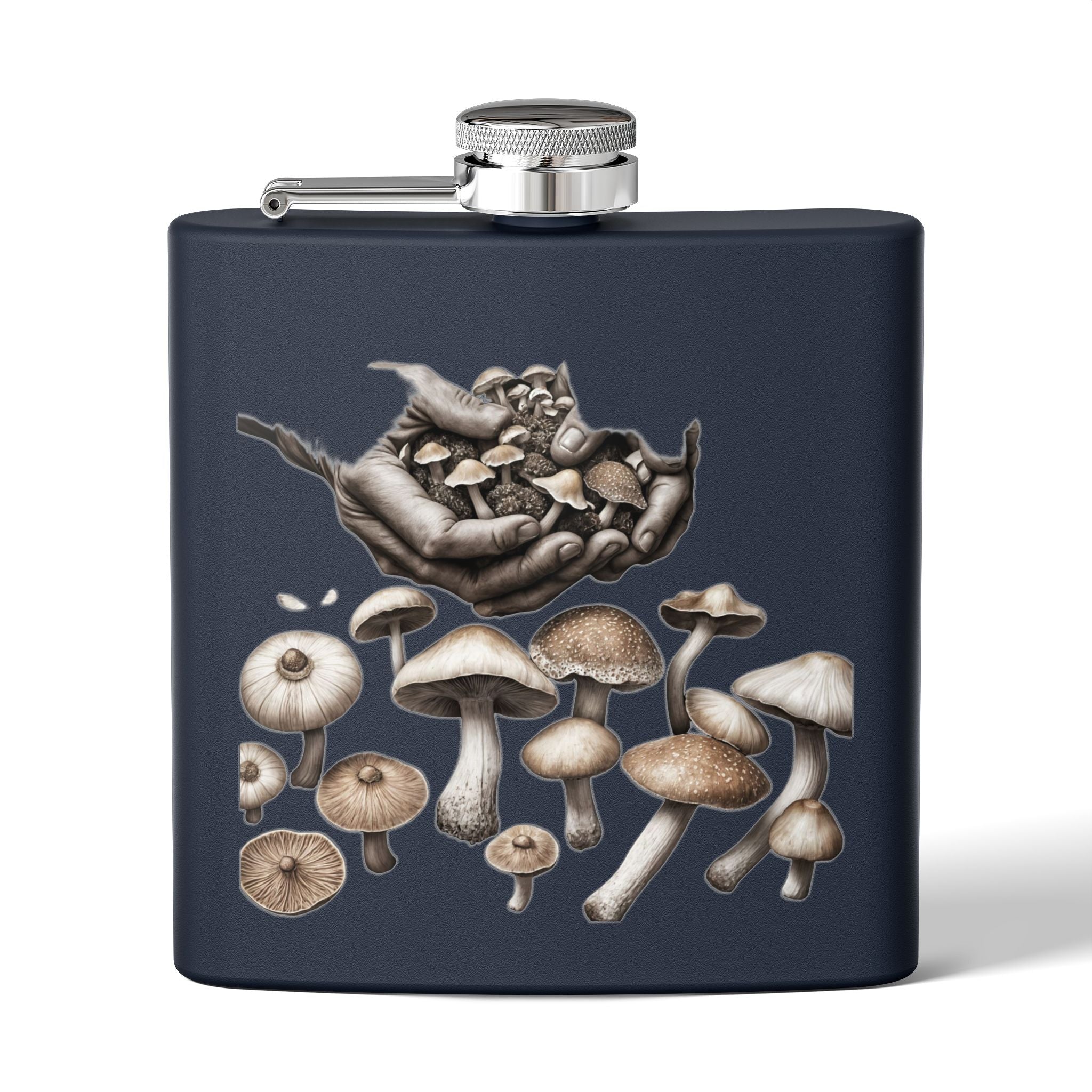🍄 Hands of the Harvest Flask – Hold the Magic of Nature 🤲 Stainless Steel Flask, 6oz