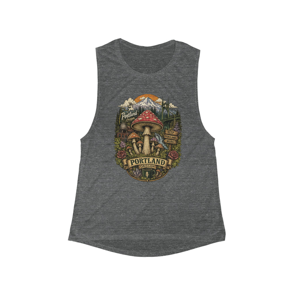 City: Portland Muscle Tank: Mushroom Graphic Tank Top — Women's Scoop Muscle Tank