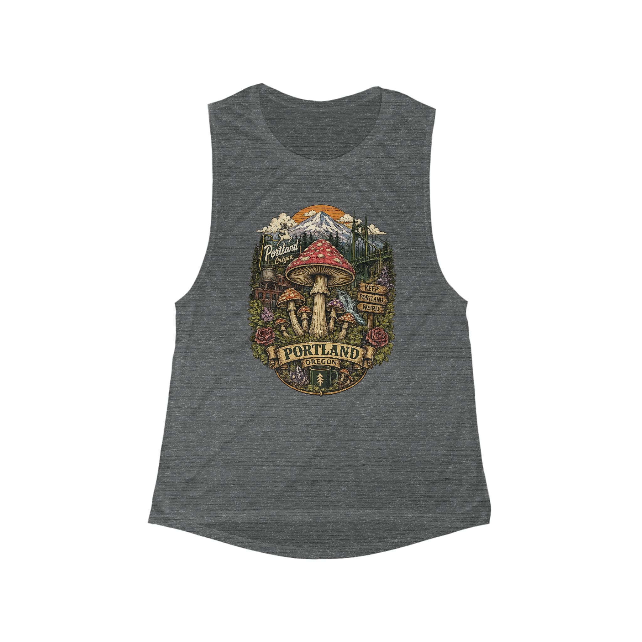 City: Portland Muscle Tank: Mushroom Graphic Tank Top — Women's Scoop Muscle Tank
