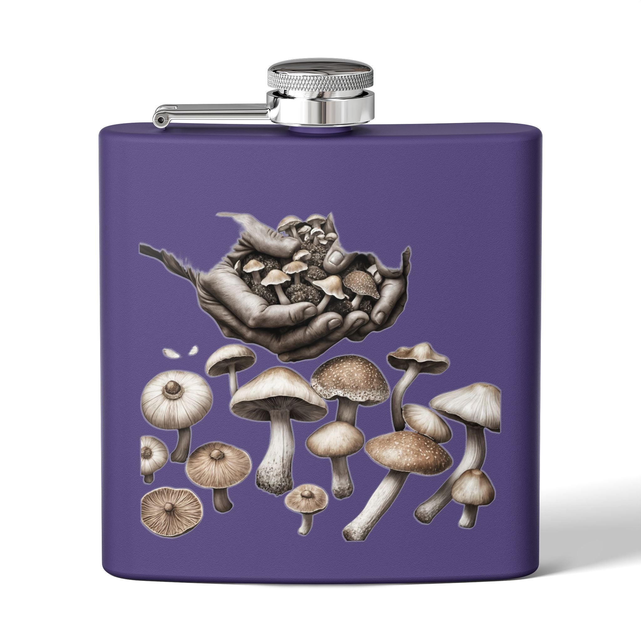 🍄 Hands of the Harvest Flask – Hold the Magic of Nature 🤲 Stainless Steel Flask, 6oz