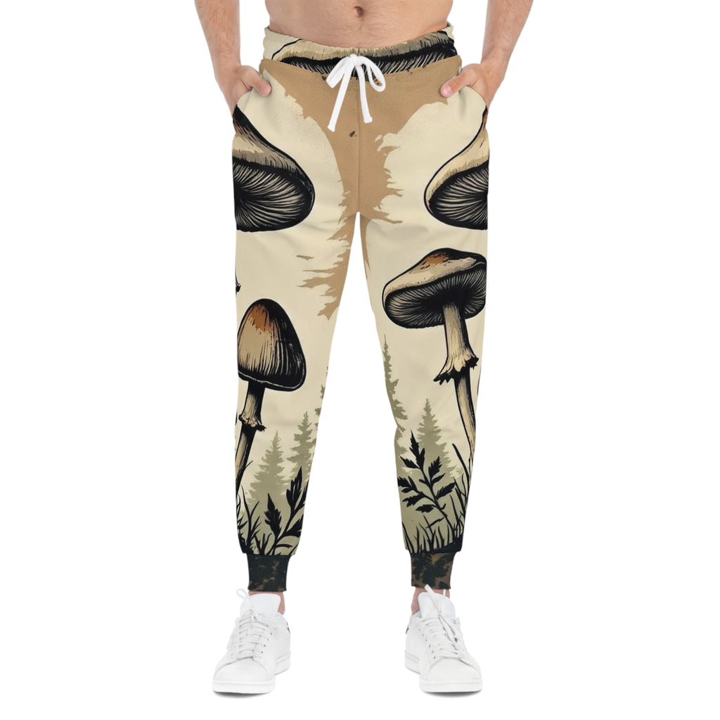 Joggers Forêt de Champignons — Pantalon de Sport Imprimé Botanique Vintage Intégral